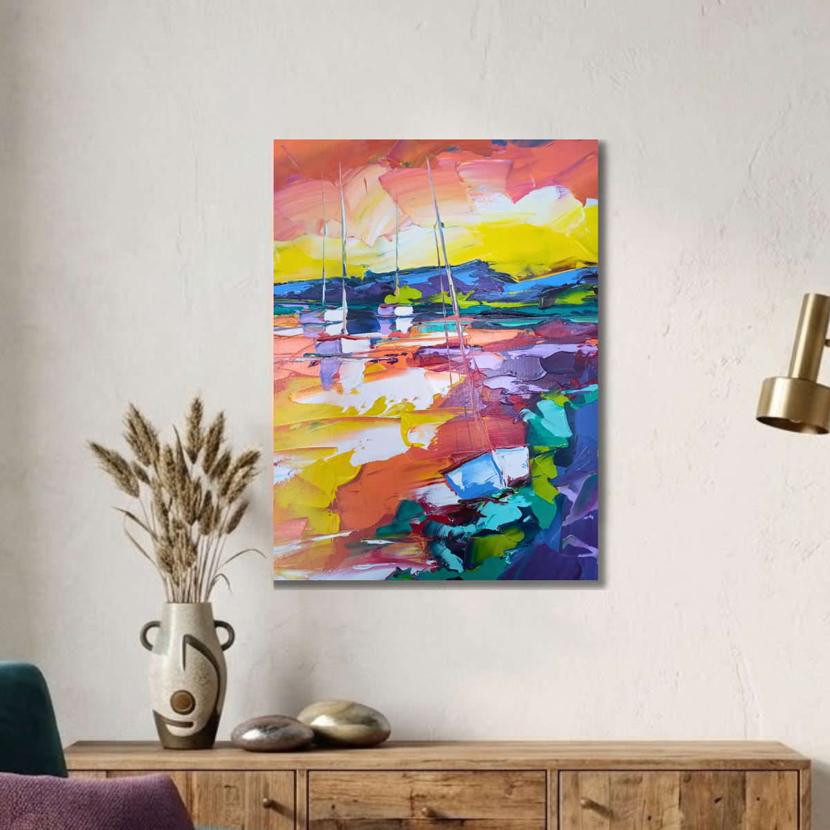 Olivier Pfleger (*1967) – Segelboote / Abstrakte Kunst | Original Acryl-Ölgemälde auf Leinwand