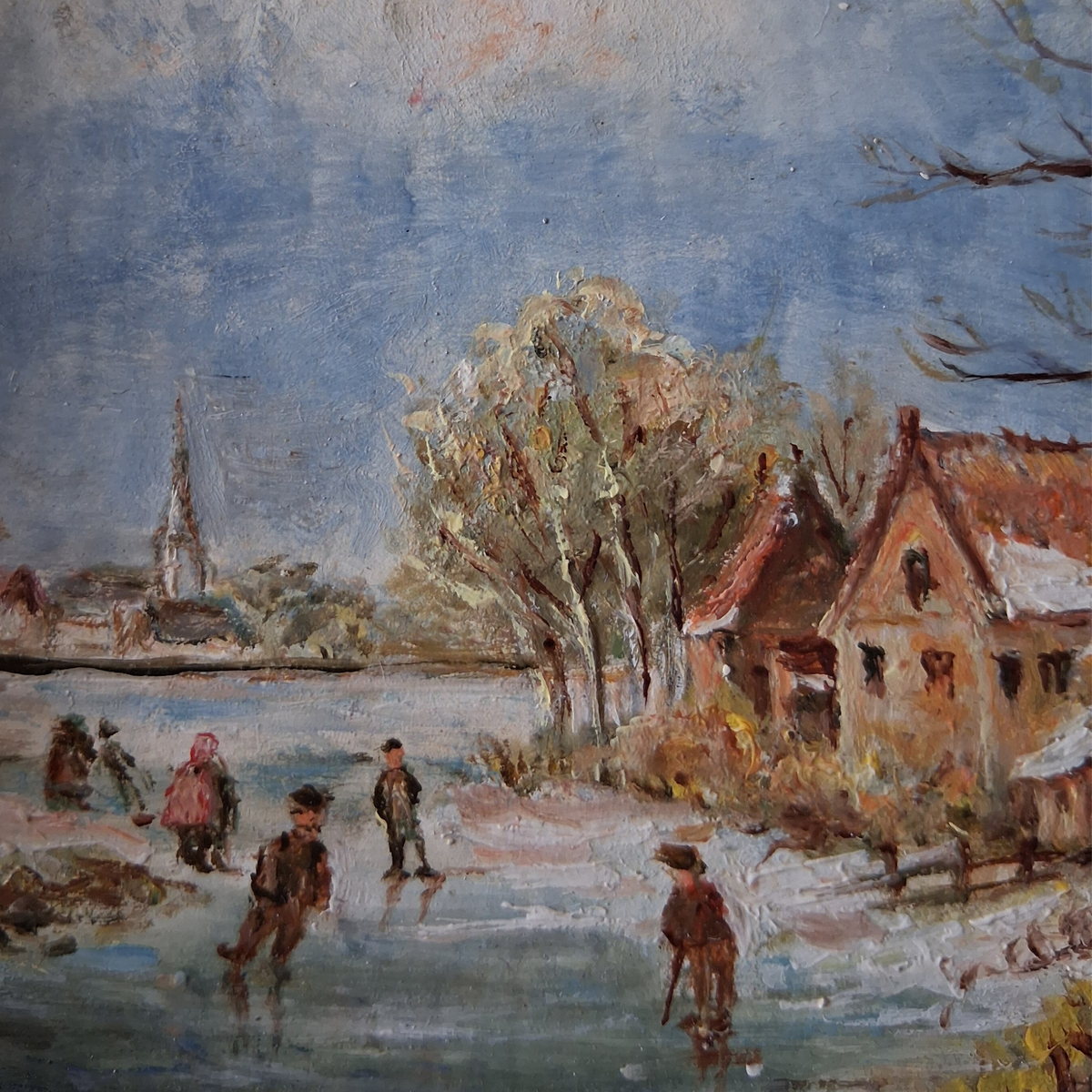 Altes Ölgemälde handgemalt mit Holzrahmen | Idyllische Winterlandschaft | ORIGINAL & Signiert