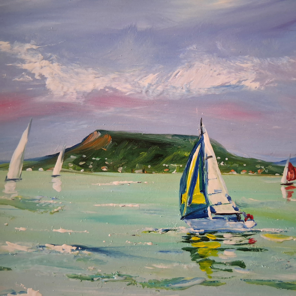 PAPP TÜNDE | Segelboote / Balaton / Ungarn | ORIGINAL Ölgemälde auf Karton inkl. Rahmen
