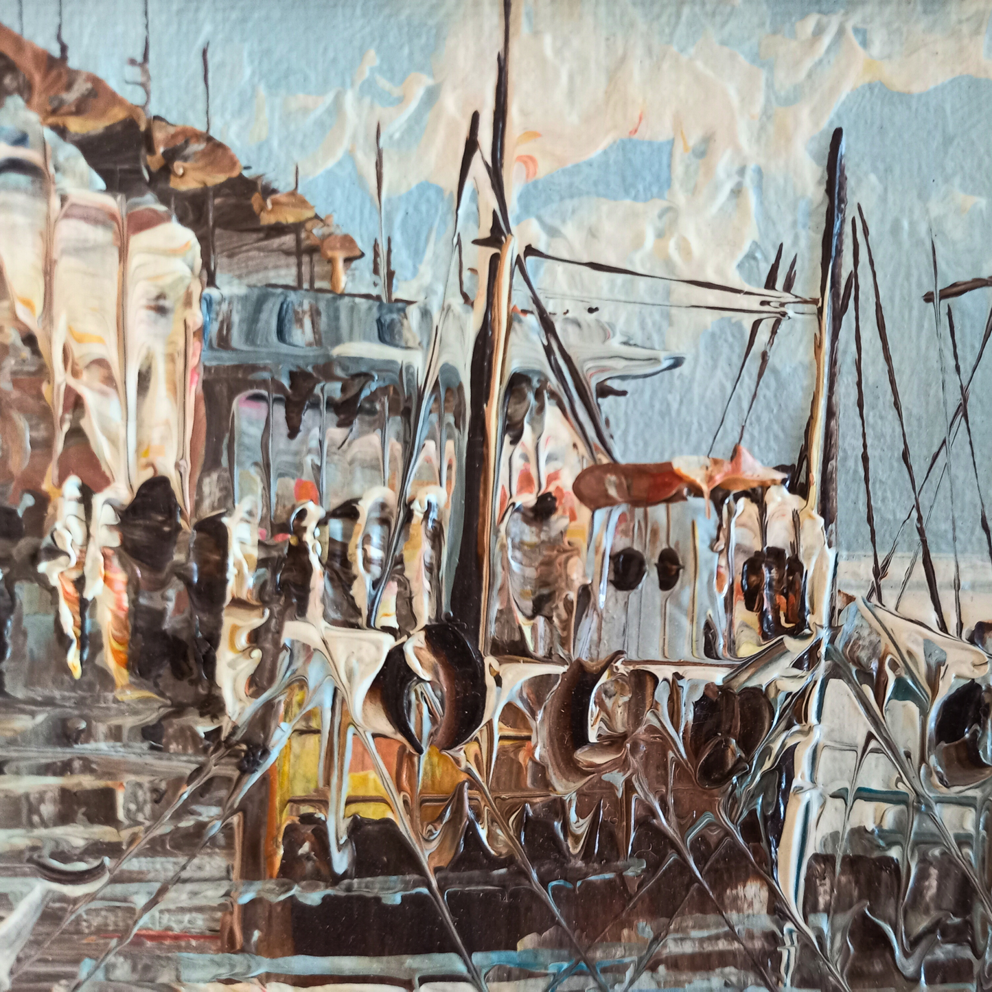 ORIGINAL Ölgemälde auf Karton | Fischerboote im Hafen | 19x14 cm | Signiert: N. JONES