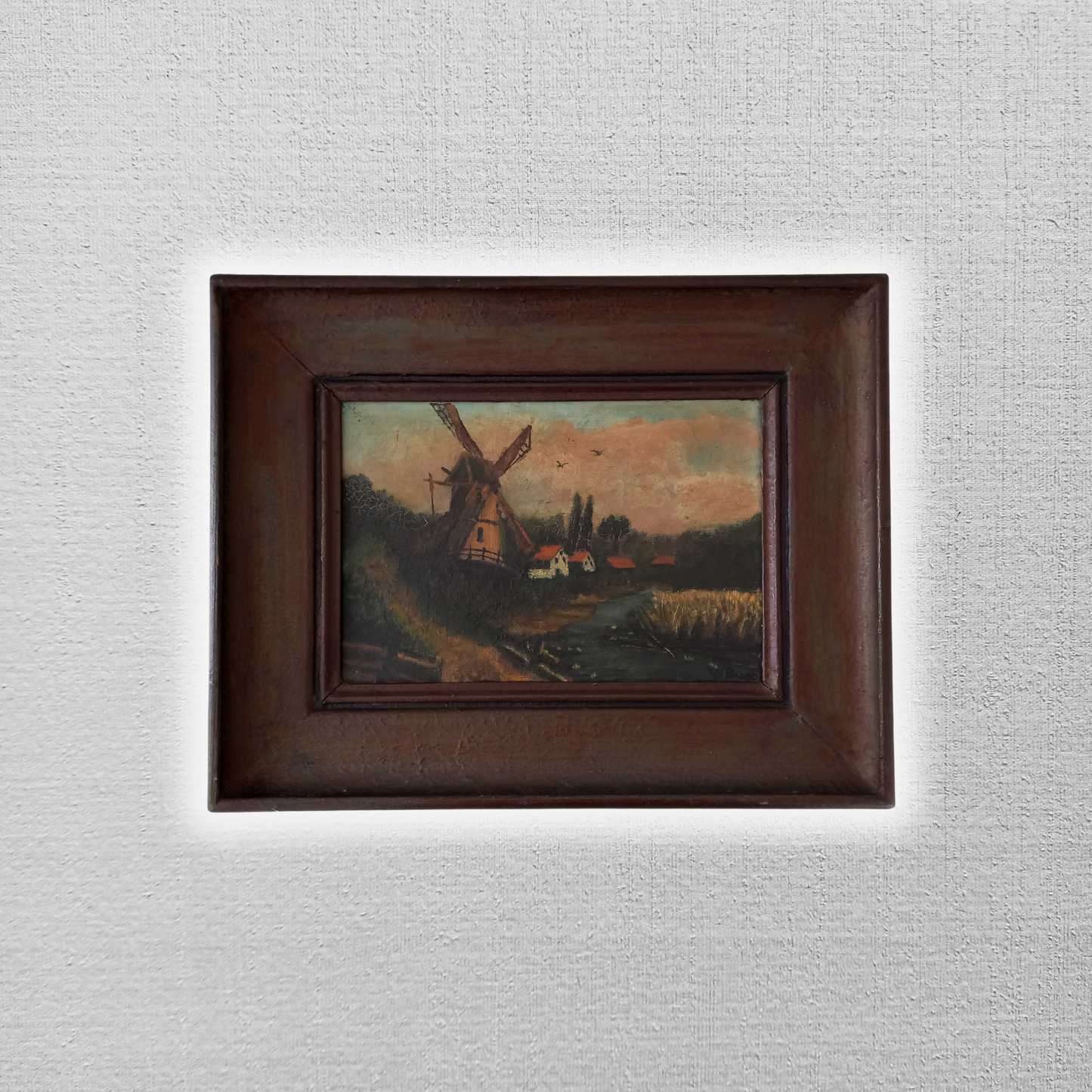 ORIGINAL Ölgemälde auf Leinwand inkl. Rahmen | Landschaft / Windmühle | 44x34 cm | Signiert