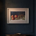Altes Ölgemälde handgemalt mit Rahmen | Stillleben / Obst / Apfel / Weintrauben | ORIGINAL & Signiert