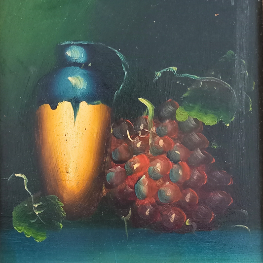 ORIGINAL Ölgemälde auf Karton inkl. Rahmen | Stillleben / Weintrauben | 21x26 cm | Signiert