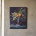 Altes Ölgemälde handgemalt auf Leinwand | Stillleben / Obstschale / Weintrauben | 20x25 cm | Signiert