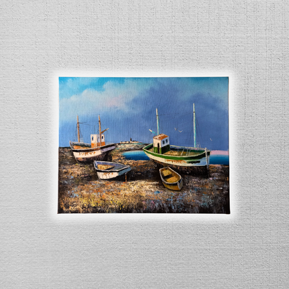 ORIGINAL Ölgemälde auf Leinwand | Fischerboote in der Bretagne / Frankreich | Signiert: TOUAR