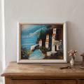 Altes Ölgemälde handgemalt mit Holzrahmen | Landschaft / Meer / Küste | 27x23 cm | Vintage