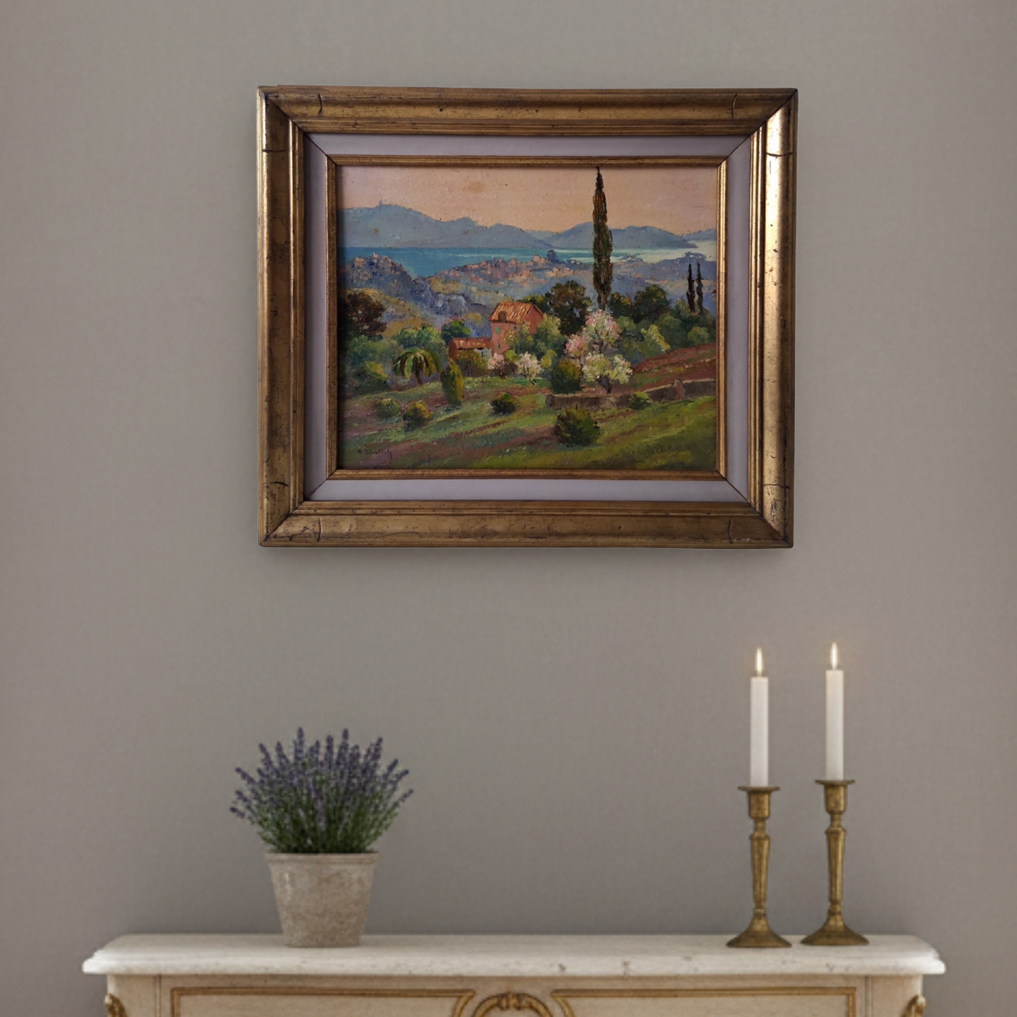 F. EHRLICH | Der Golf von Saint-Tropez / Cote d'Azur | ORIGINAL Ölgemälde auf Holzplatte inkl. Rahmen