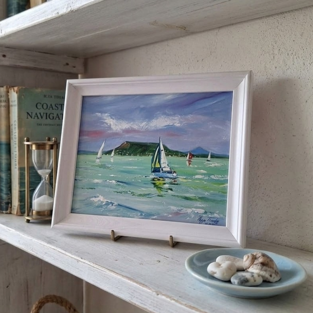 Papp Tünde (2025) | Segelboote / Balaton / Ungarn | ORIGINAL Ölgemälde auf Karton inkl. Rahmen
