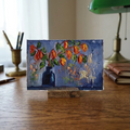 Modernes Ölgemälde handgemalt auf Leinwand | Stillleben / Physalis / Blumenvase | 15x10 cm | Signiert