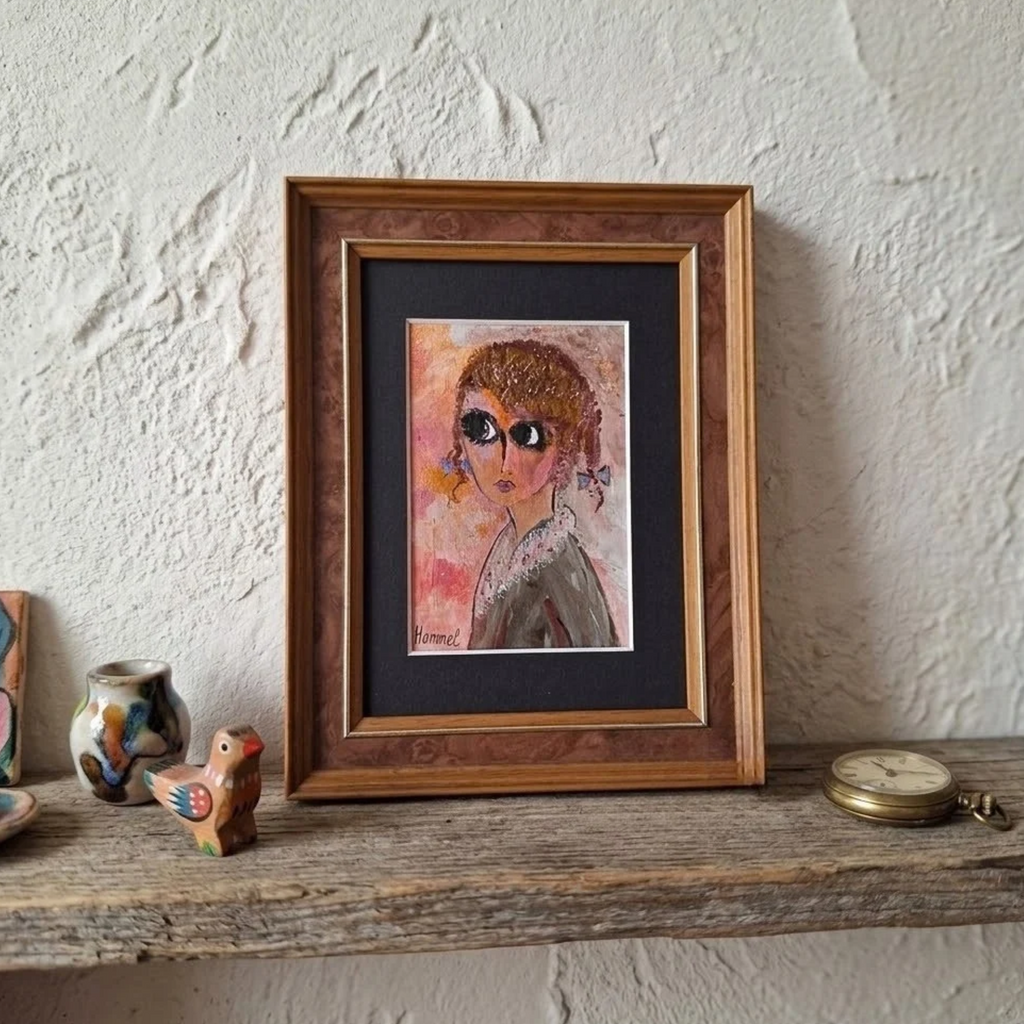Modernes Acrylgemälde handgemalt mit Rahmen | Portrait einer Kindfrau | Signiert: Hummel (*1946)
