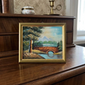Altes Ölgemälde handgemalt mit Holzrahmen | Landschaft / Natur / Fluss | 27x23 cm | Vintage