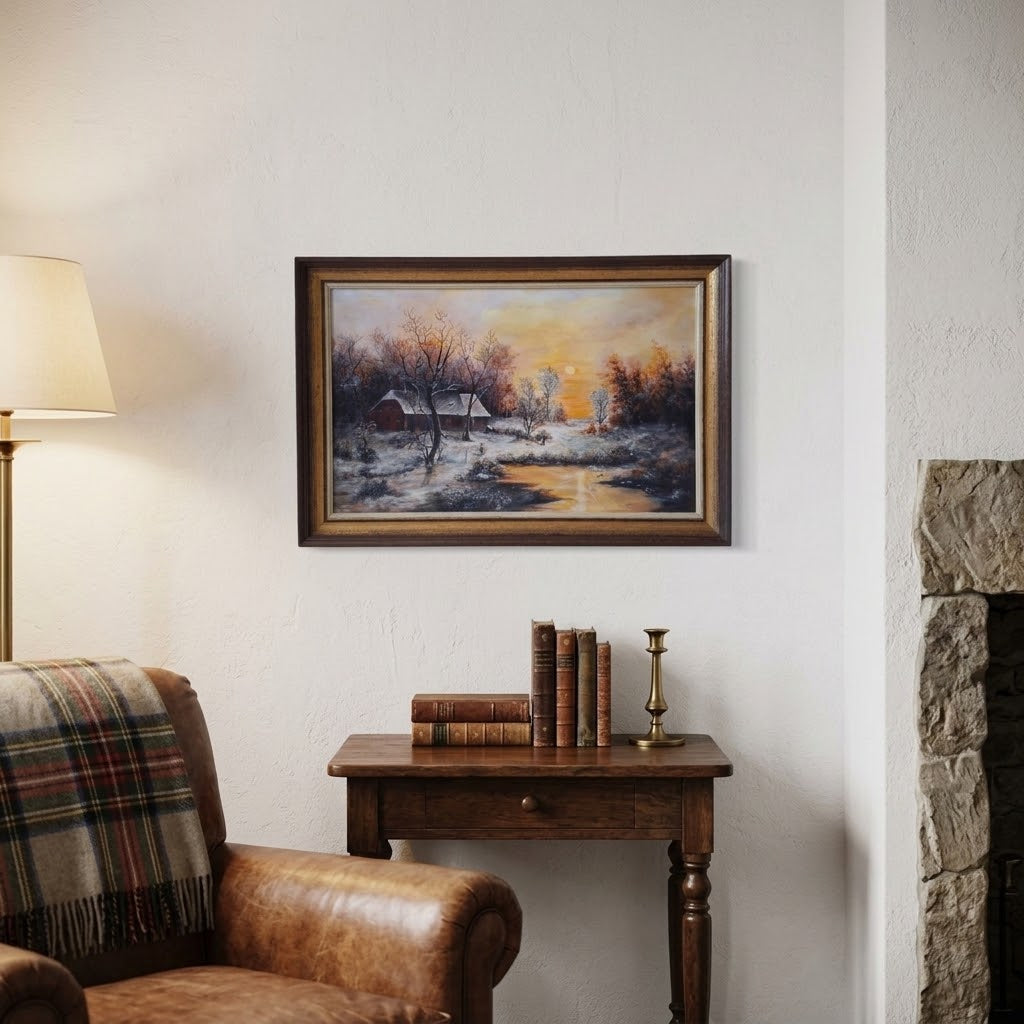 ORIGINAL Ölgemälde auf Leinwand inkl. Rahmen | Winterlandschaft mit Bauernhaus | Signiert