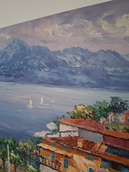 ORIGINAL Ölgemälde auf Leinwand | Torri del Benaco / Gardasee / Italien | 70x50 cm | Signiert: STEFANI