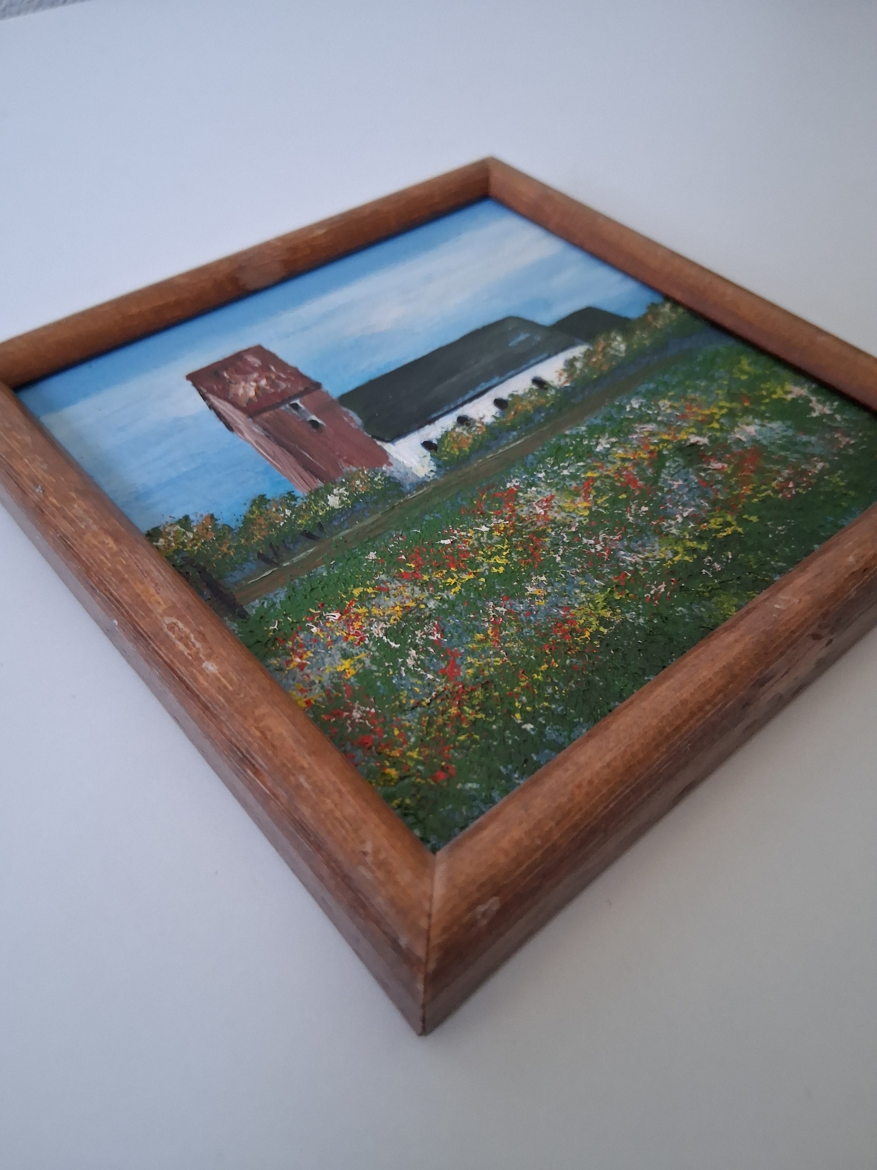KLEINES ORIGINAL Ölgemälde auf Karton inkl. Rahmen | St. Severin Kirche in Keitum auf Sylt | 11x11 cm
