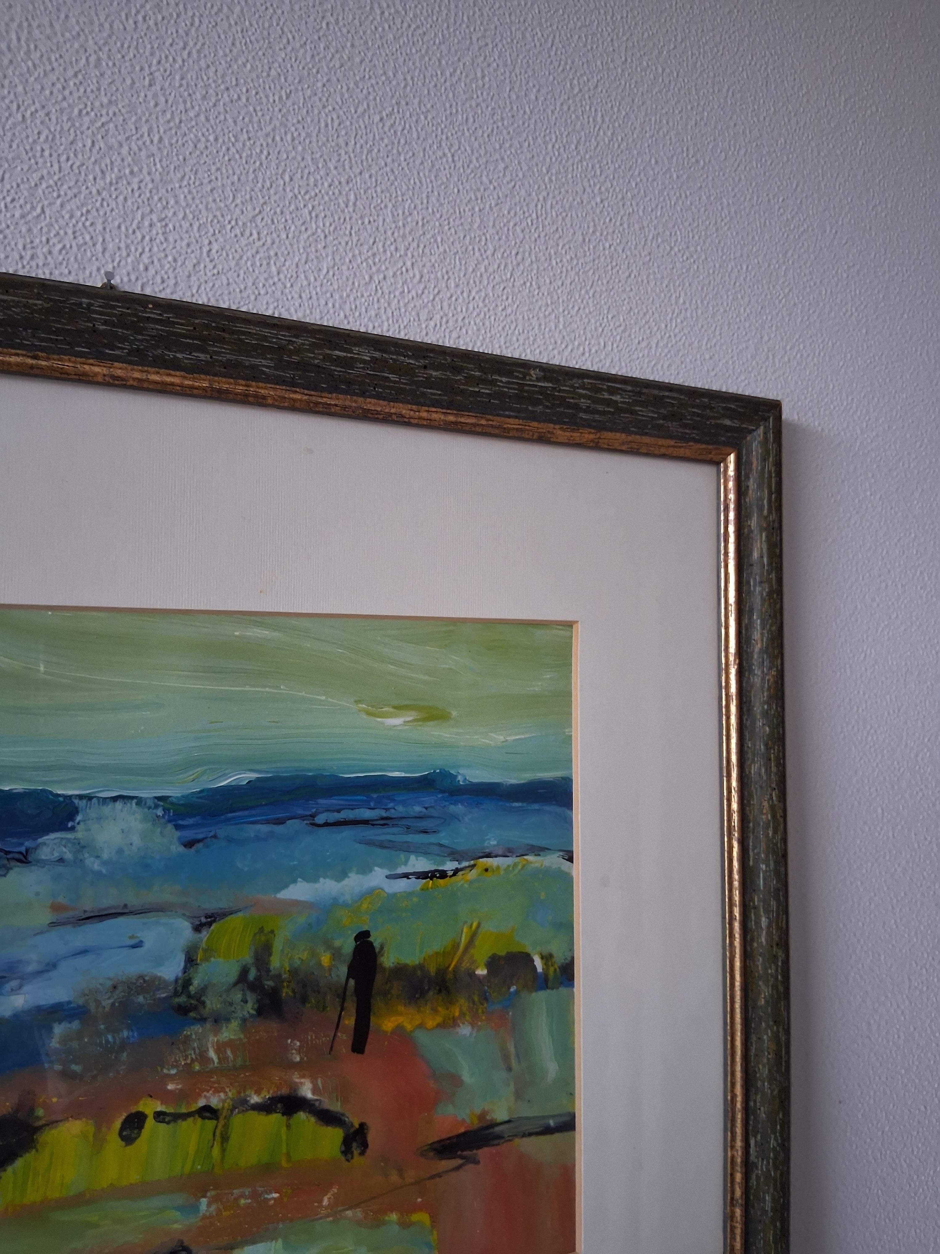 ORIGINAL Ölgemälde im Passepartout hinter Glas | Abstrakte Landschaft / Natur | Signiert
