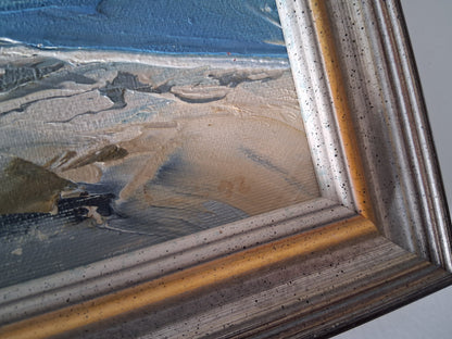 ORIGINAL Ölgemälde auf Karton inkl. Rahmen | Küstenlandschaft / Strand / Meer | 31x26 cm | Signiert