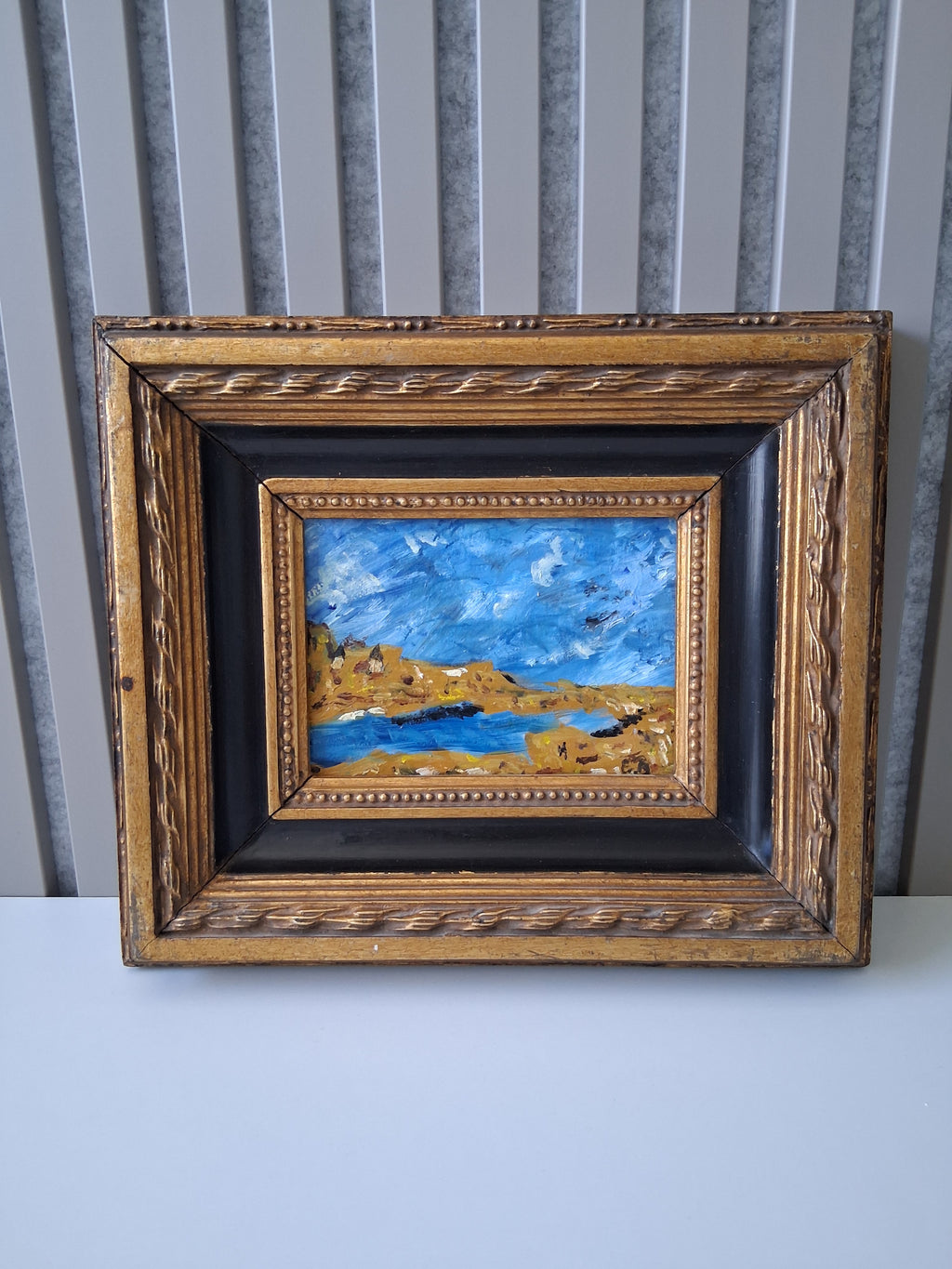 ORIGINAL Ölgemälde auf Karton inkl. Massivrahmen | Expressionistische Meereslandschaft | Signiert