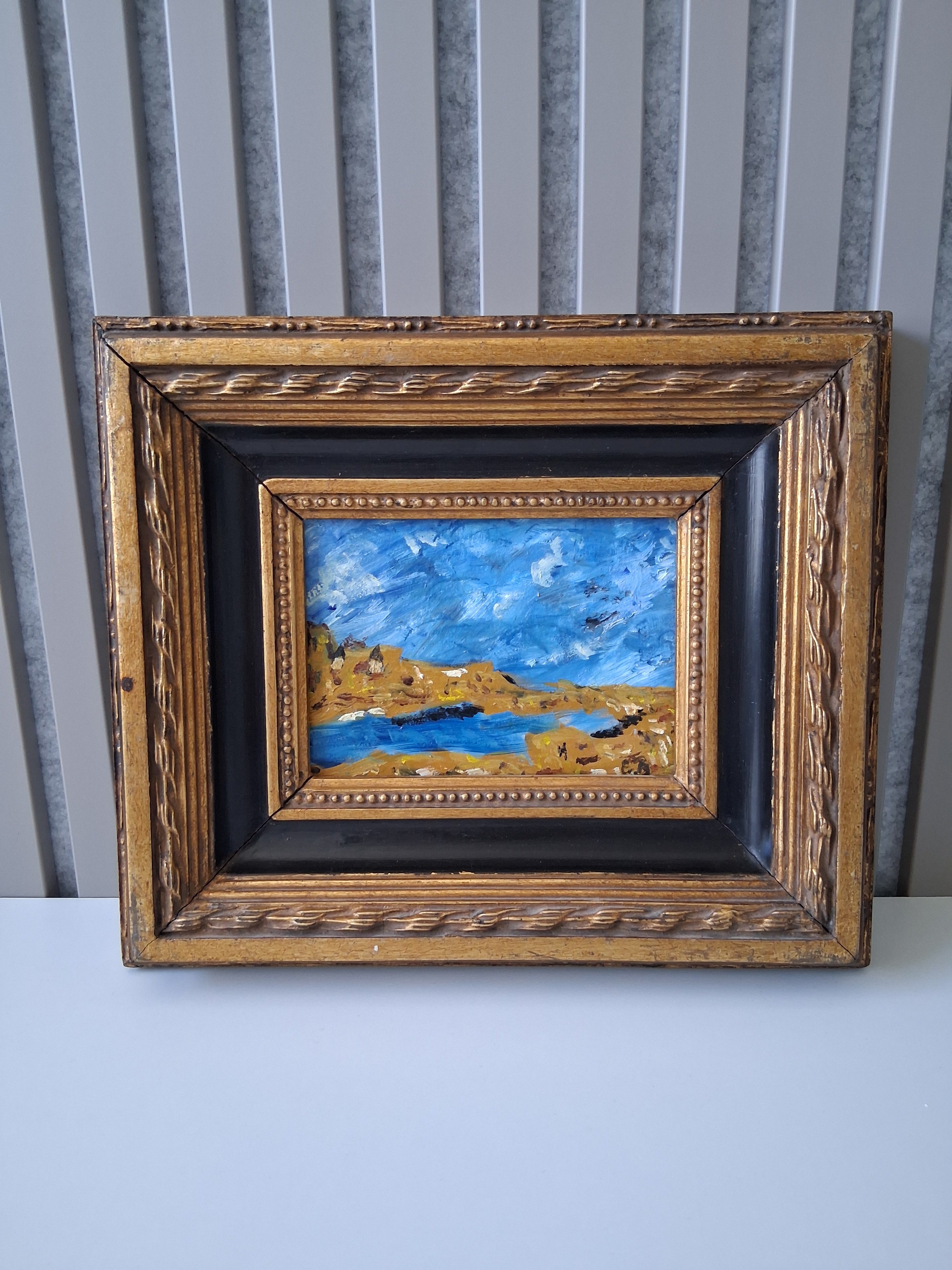 ORIGINAL Ölgemälde auf Karton inkl. Massivrahmen | Expressionistische Meereslandschaft | Signiert
