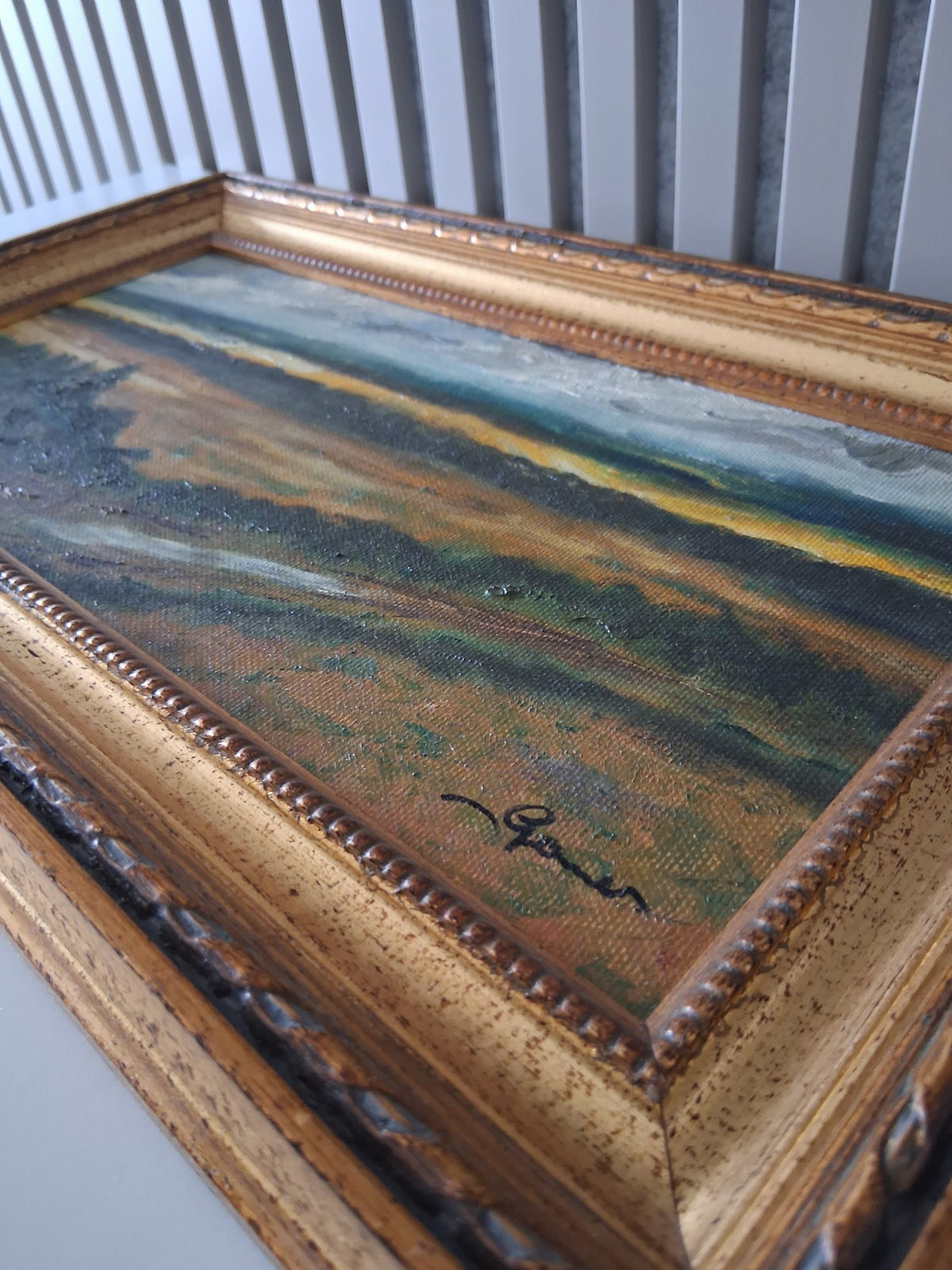 Altes Ölgemälde handgemalt mit Holzrahmen | Weite Landschaft | ORIGINAL & Signiert