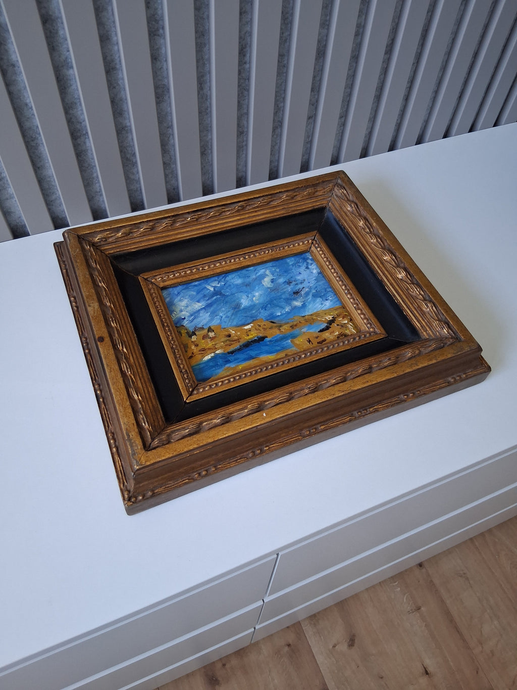ORIGINAL Ölgemälde auf Karton inkl. Massivrahmen | Expressionistische Meereslandschaft | Signiert