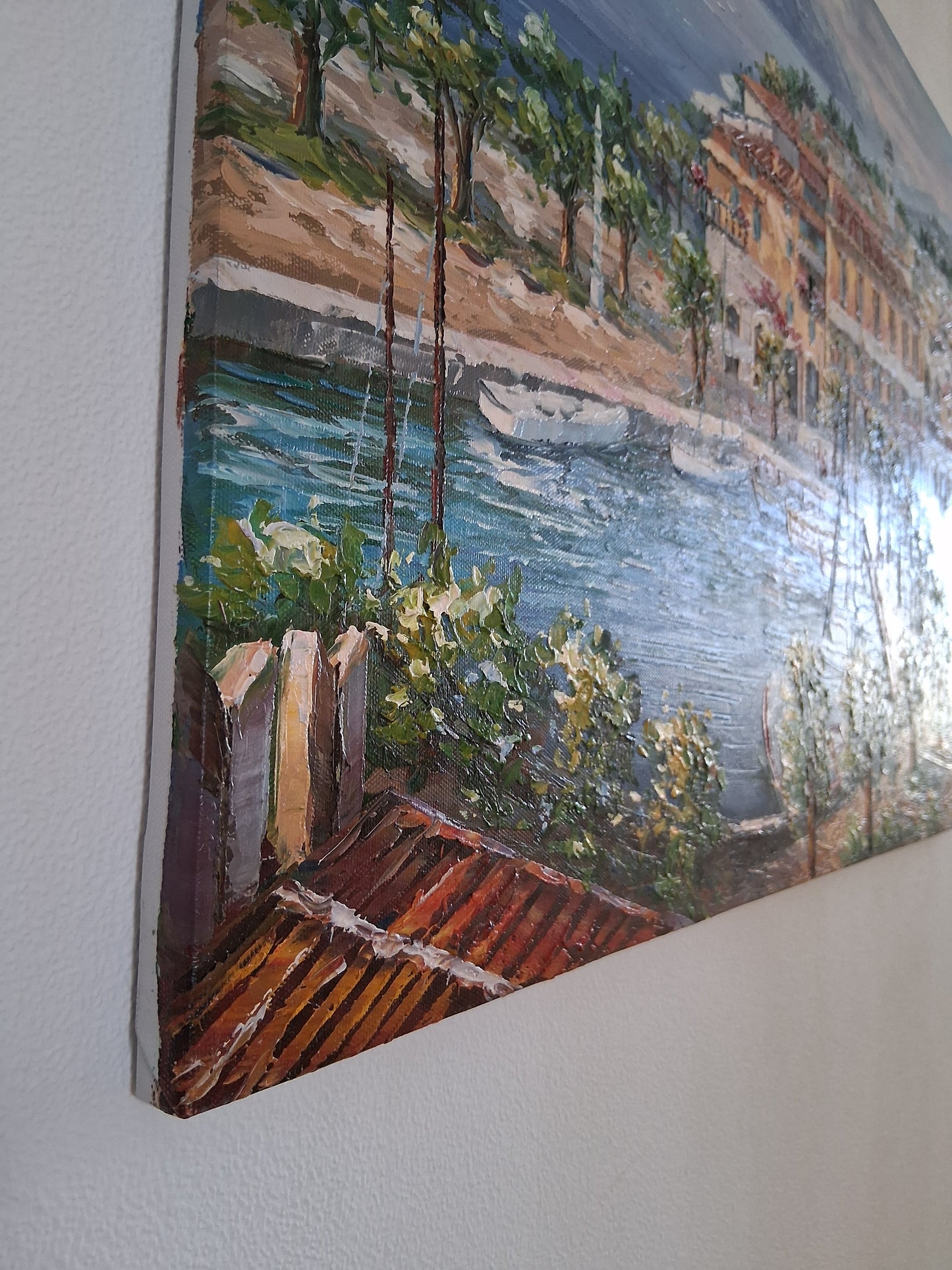 ORIGINAL Ölgemälde auf Leinwand | Torri del Benaco / Gardasee / Italien | 70x50 cm | Signiert: STEFANI