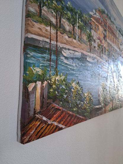 ORIGINAL Ölgemälde auf Leinwand | Torri del Benaco / Gardasee / Italien | 70x50 cm | Signiert: STEFANI