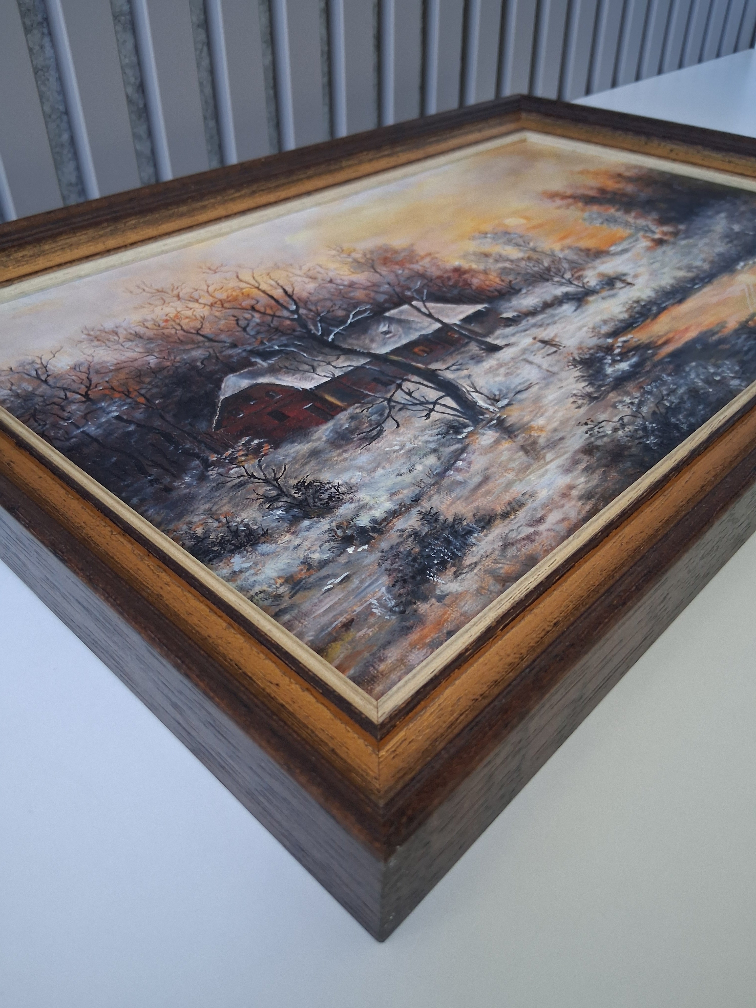 ORIGINAL Ölgemälde auf Leinwand inkl. Rahmen | Winterlandschaft mit Bauernhaus | Signiert
