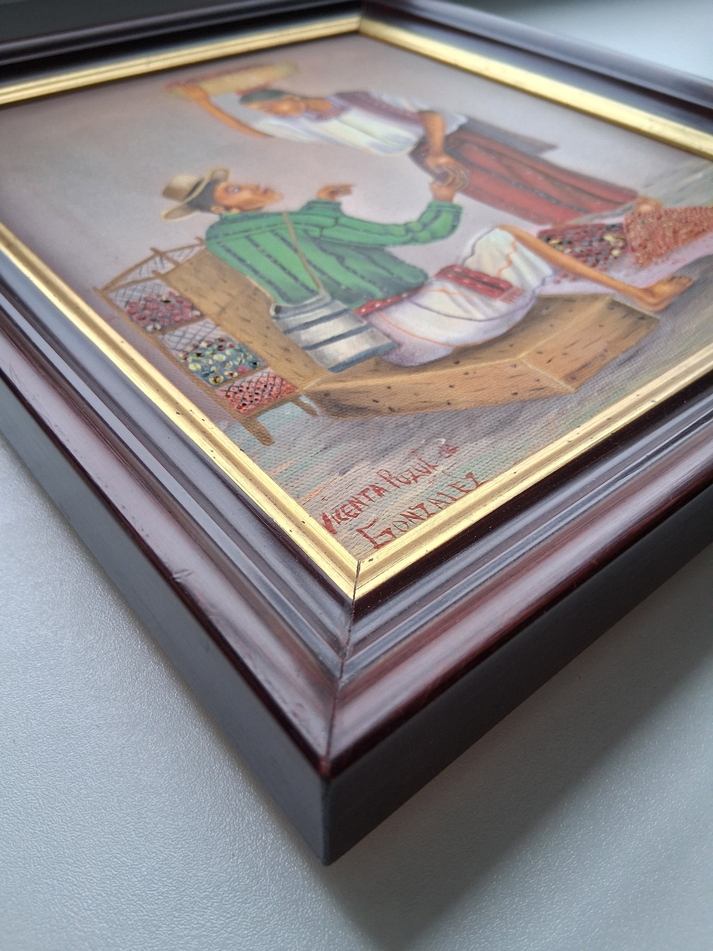 ORIGINAL Ölgemälde auf Leinwand inkl. Rahmen | Marktplatz / Mercado Atitlan | 29x34 cm | Signiert