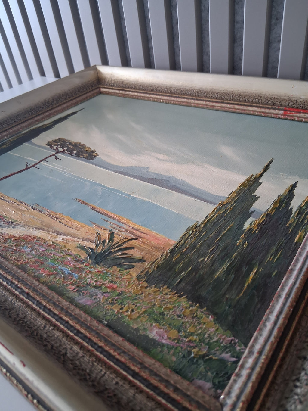 ORIGINAL Ölgemälde auf Hartfaserplatte inkl. Rahmen | Landschaft / Mediterrane Idylle | 40x35 cm | Signiert