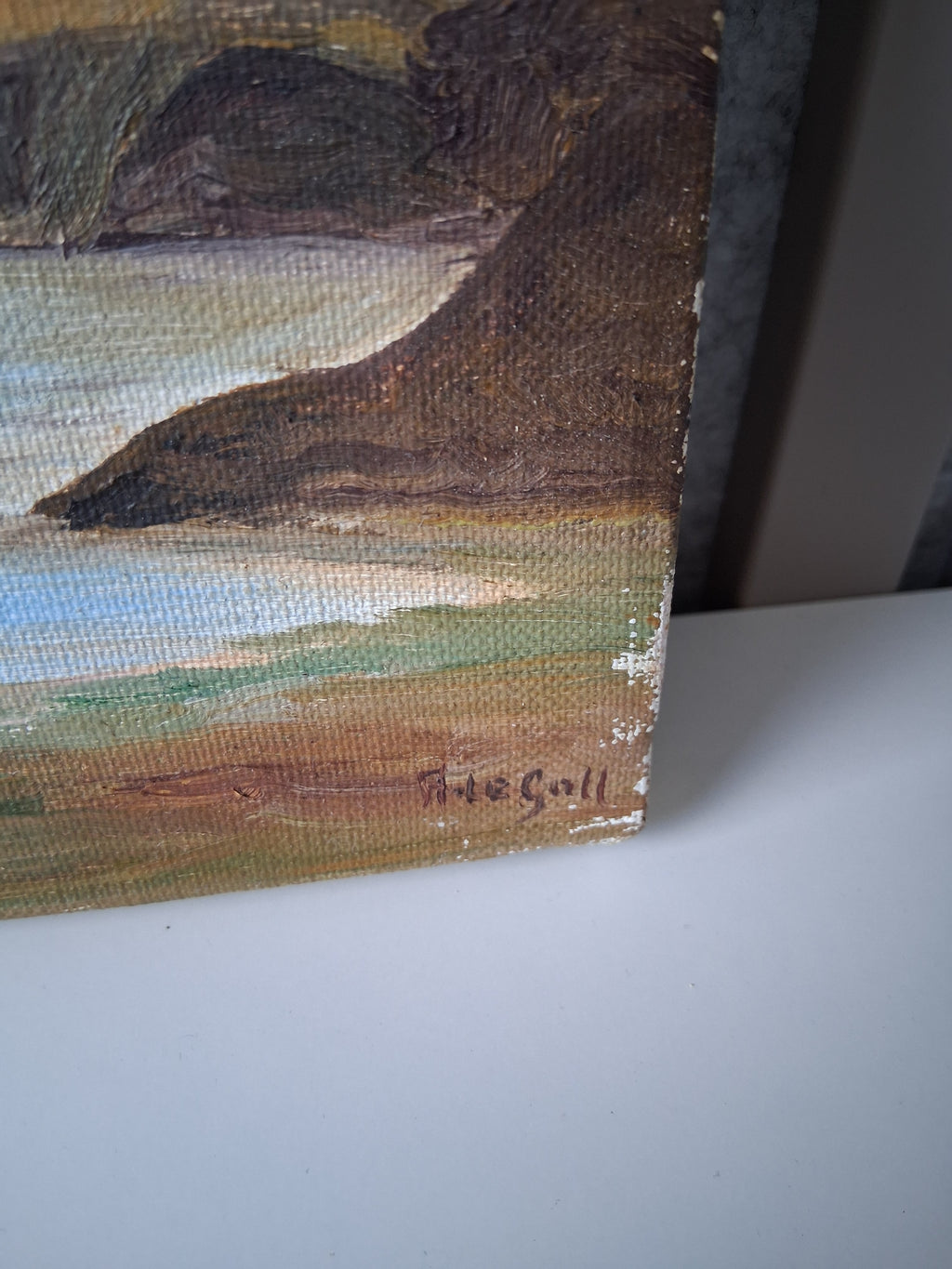 ORIGINAL Ölgemälde auf Leinwand | Bucht mit Fischerbooten in der Bretagne | 24x16 cm | Signiert