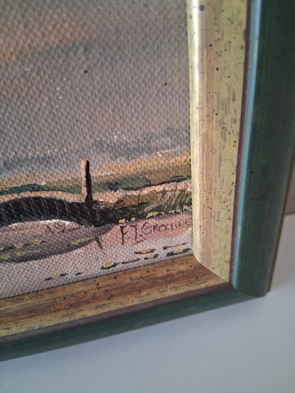 Altes Ölgemälde handgemalt mit Holzrahmen | Landschaft mit Windmühle | ORIGINAL & Signiert