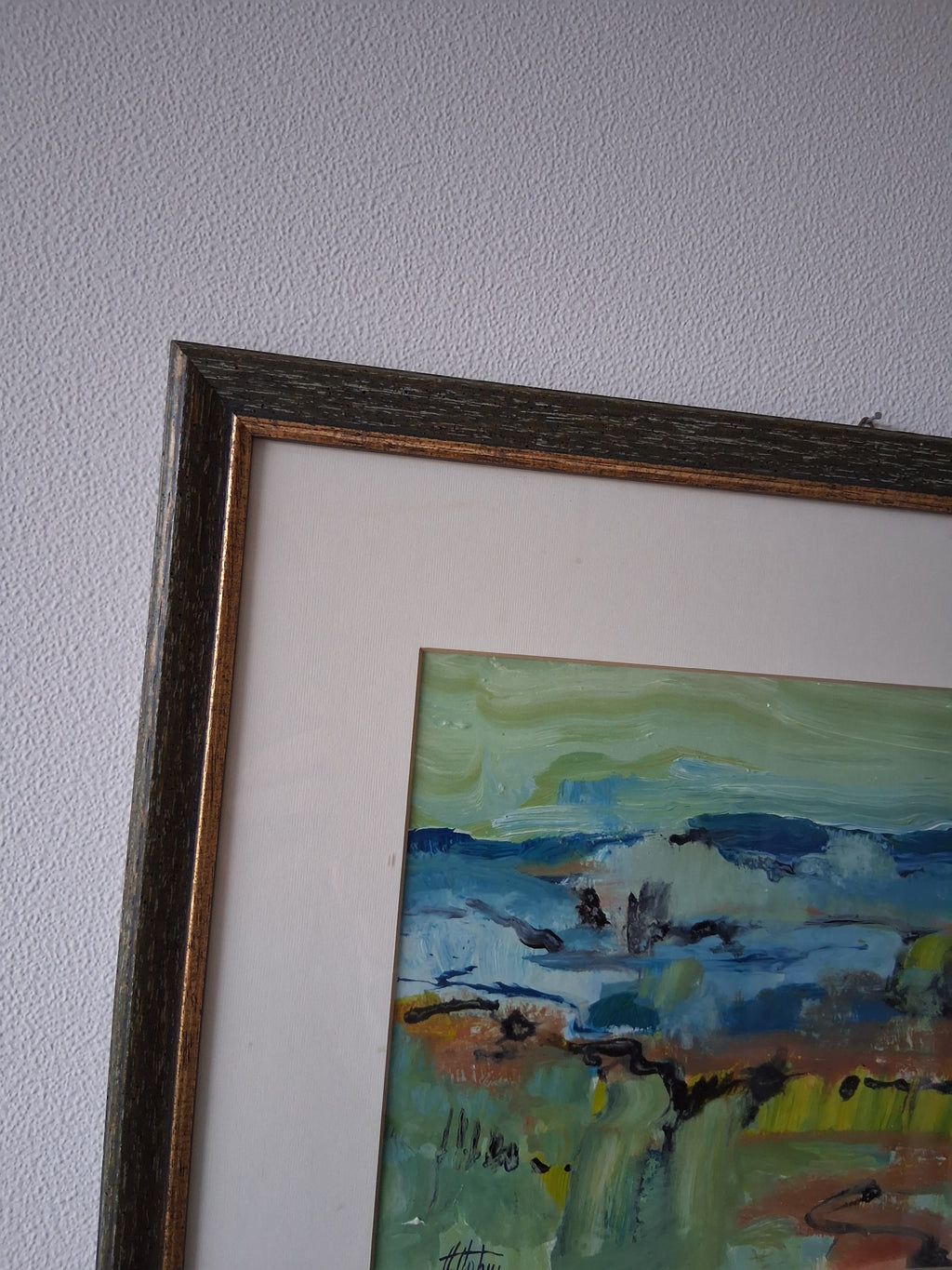 ORIGINAL Ölgemälde im Passepartout hinter Glas | Abstrakte Landschaft / Natur | Signiert