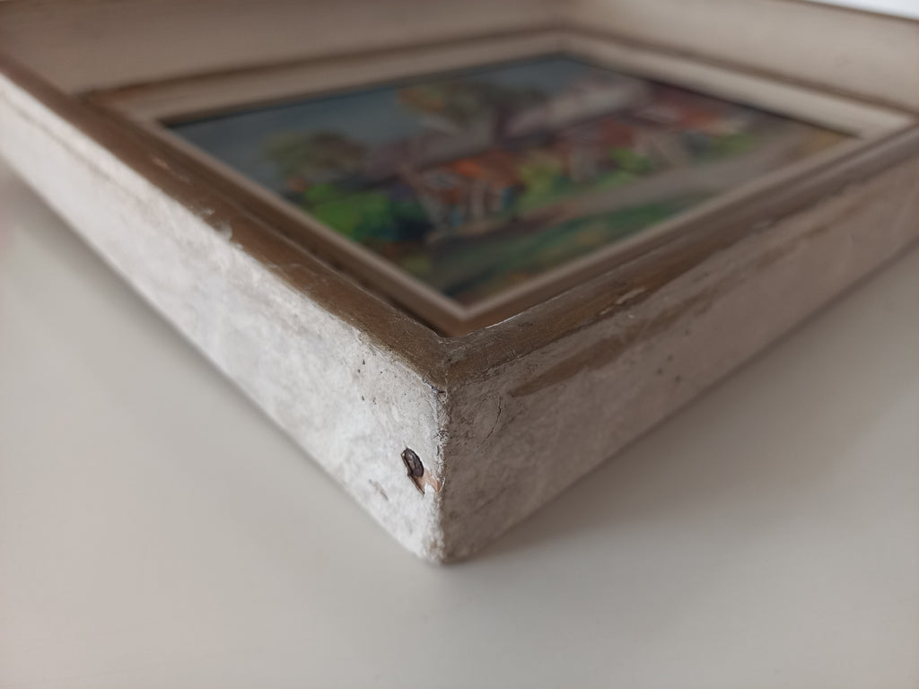 ORIGINAL Ölgemälde auf Karton inkl. Rahmen | Landschaft / Bauernhaus mit Figur | Signiert