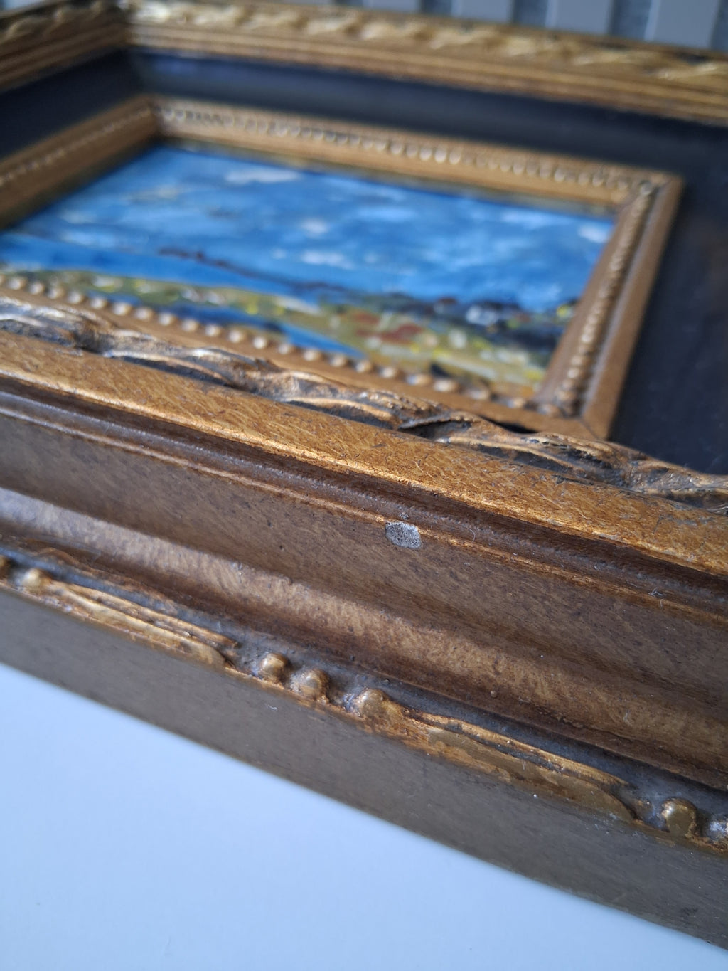 ORIGINAL Ölgemälde auf Karton inkl. Massivrahmen | Expressionistische Küstenlandschaft | Signiert