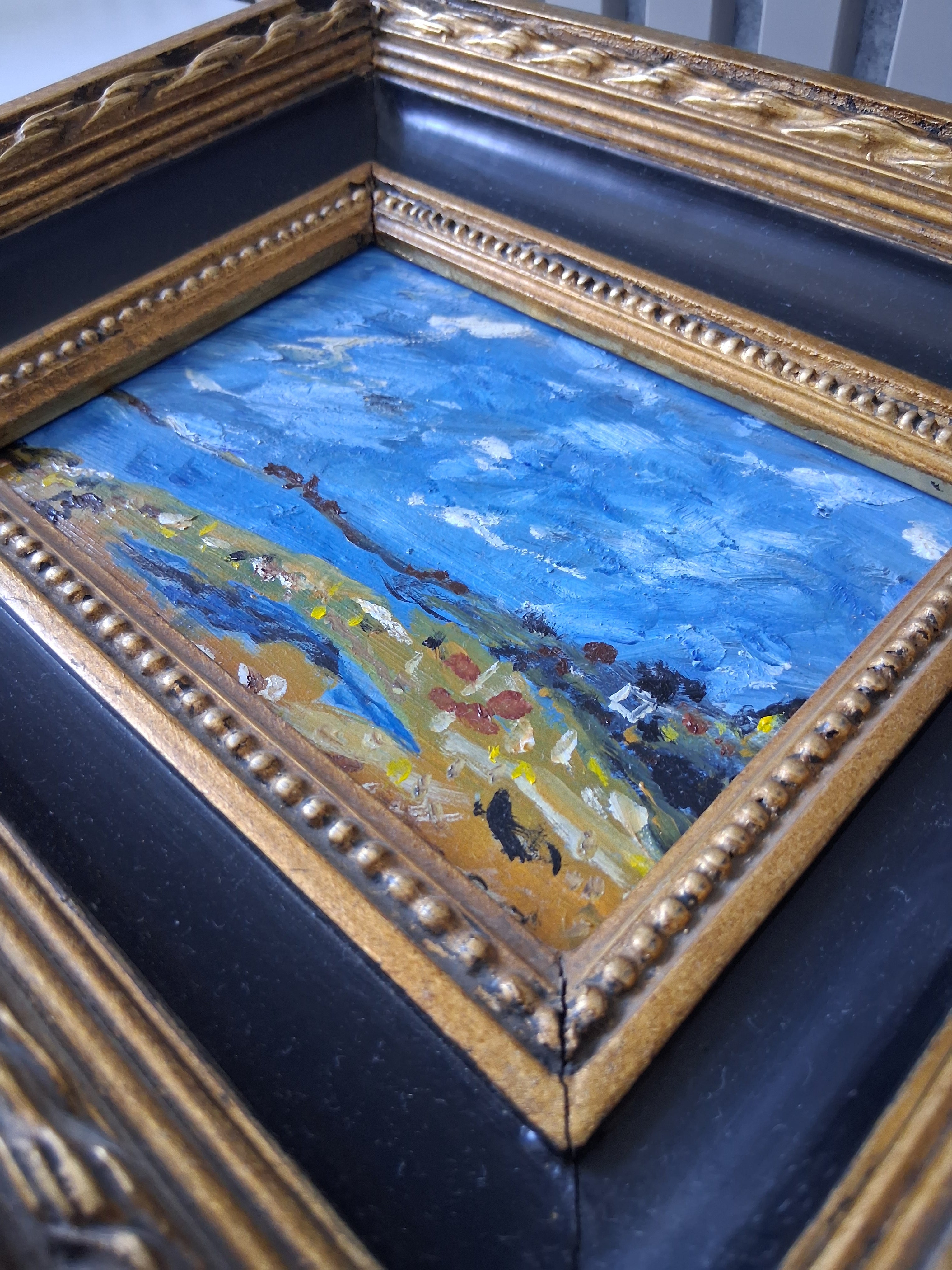 ORIGINAL Ölgemälde auf Karton inkl. Massivrahmen | Expressionistische Küstenlandschaft | Signiert