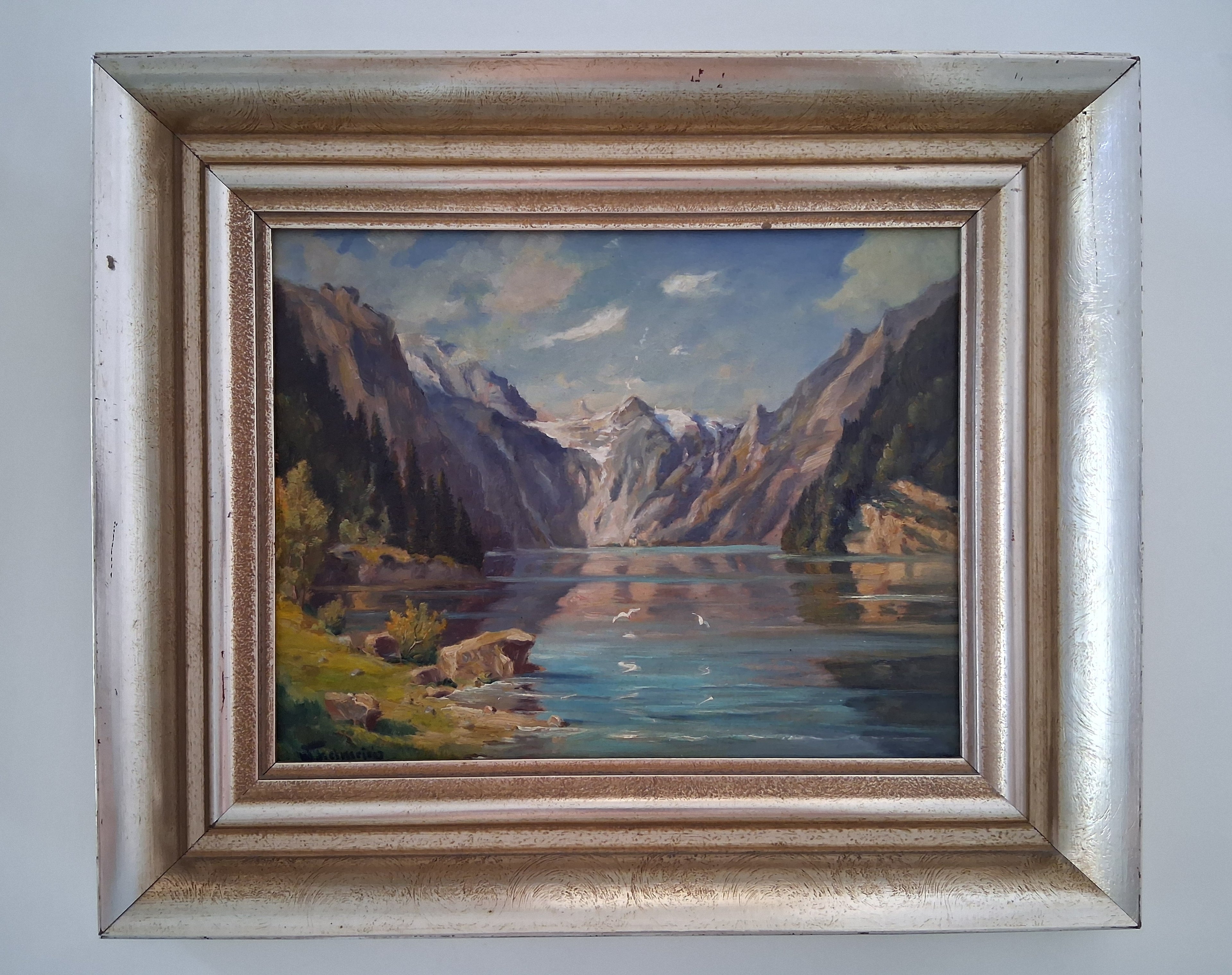 WALTER HELMRICH | Am Königssee vom Malerwinkel | ORIGINAL Ölgemälde auf Karton inkl. Rahmen