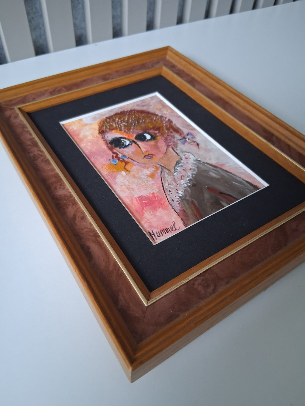 ORIGINAL Acrylgemälde auf Karton inkl. Rahmen | Portrait einer Kindfrau | Signiert: Hummel (*1946)