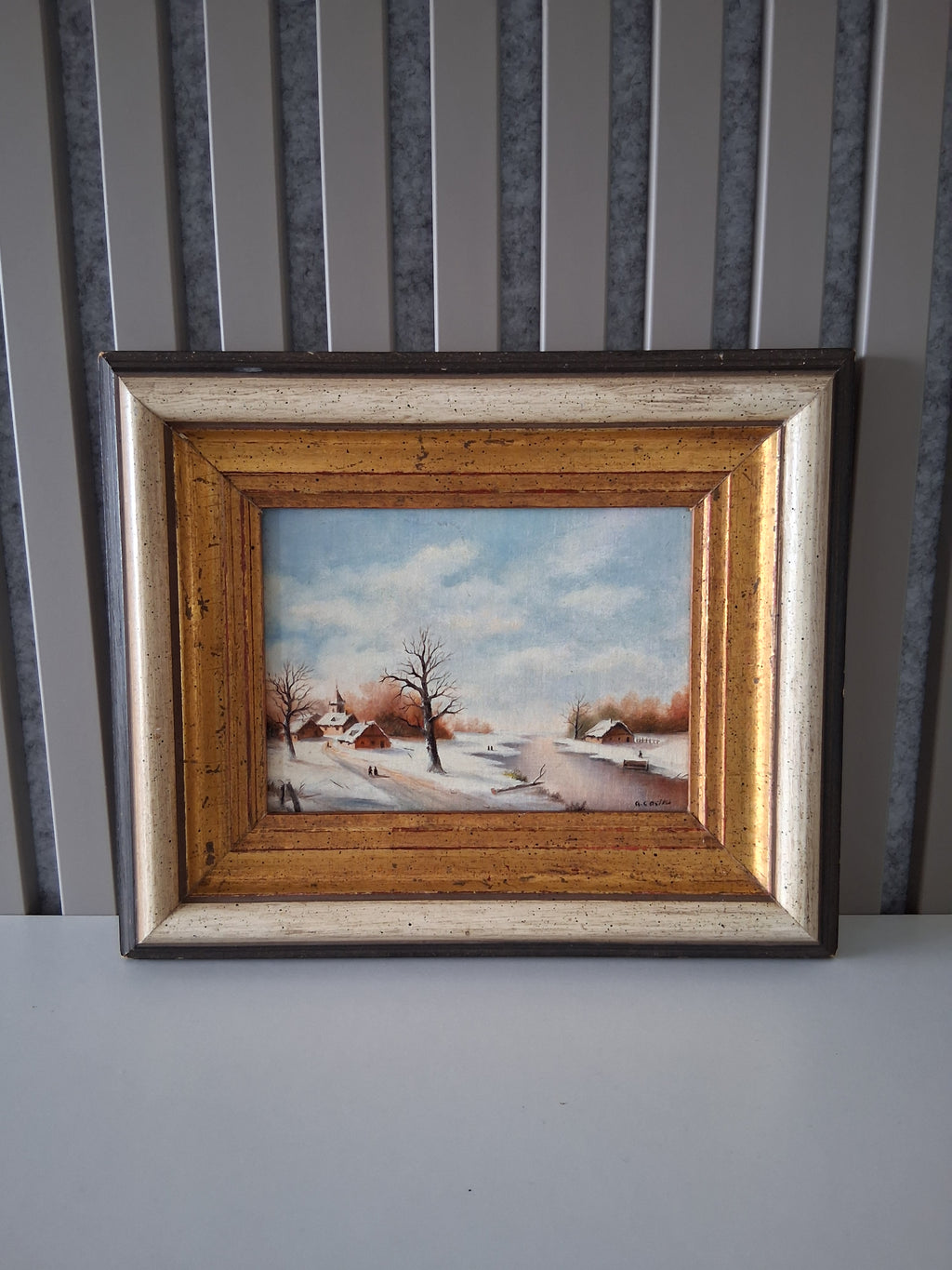 Altes Ölgemälde handgemalt mit Holzrahmen | Verschneite Winterlandschaft | ORIGINAL & Signiert