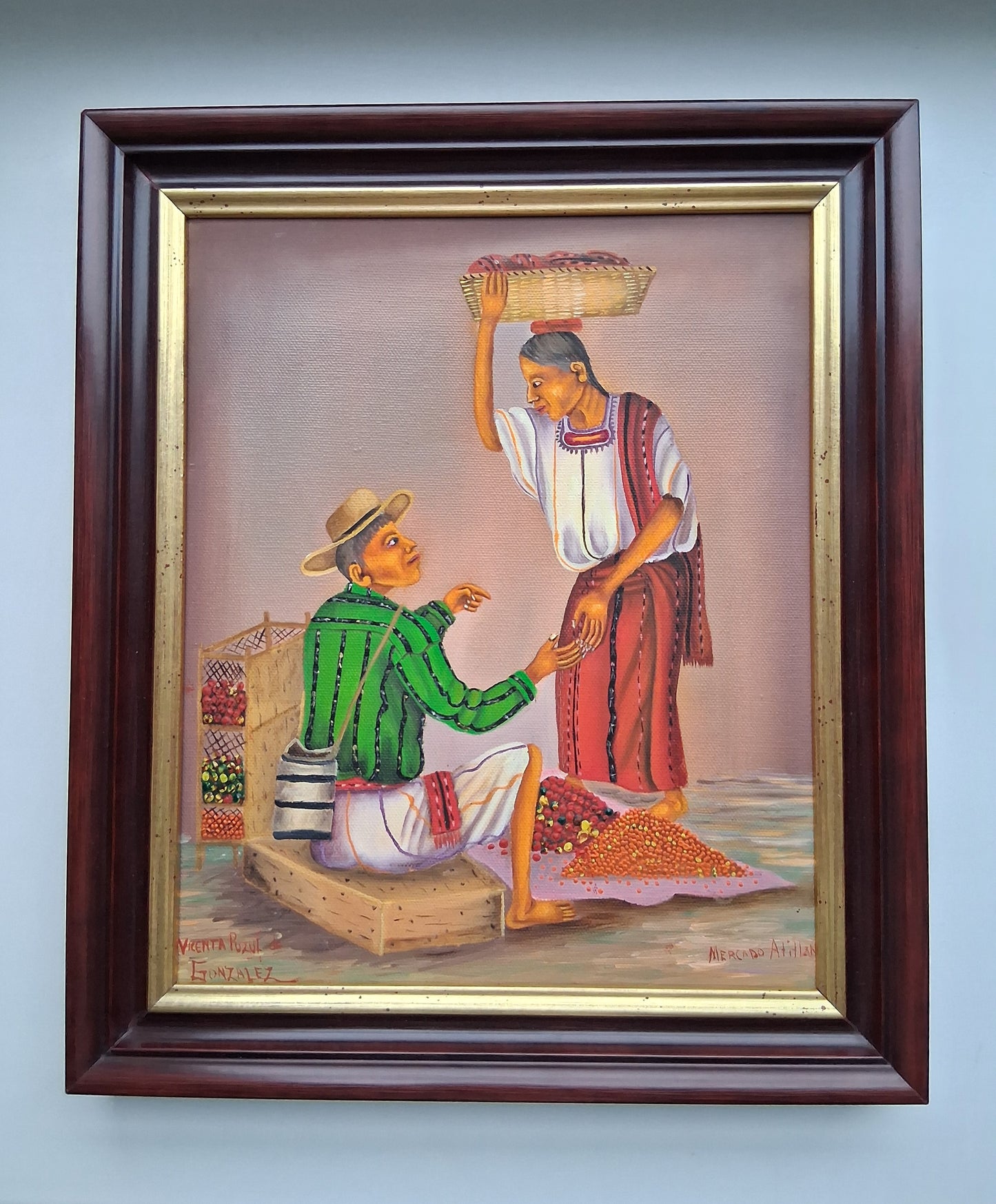 ORIGINAL Ölgemälde auf Leinwand inkl. Rahmen | Marktplatz / Mercado Atitlan | 29x34 cm | Signiert