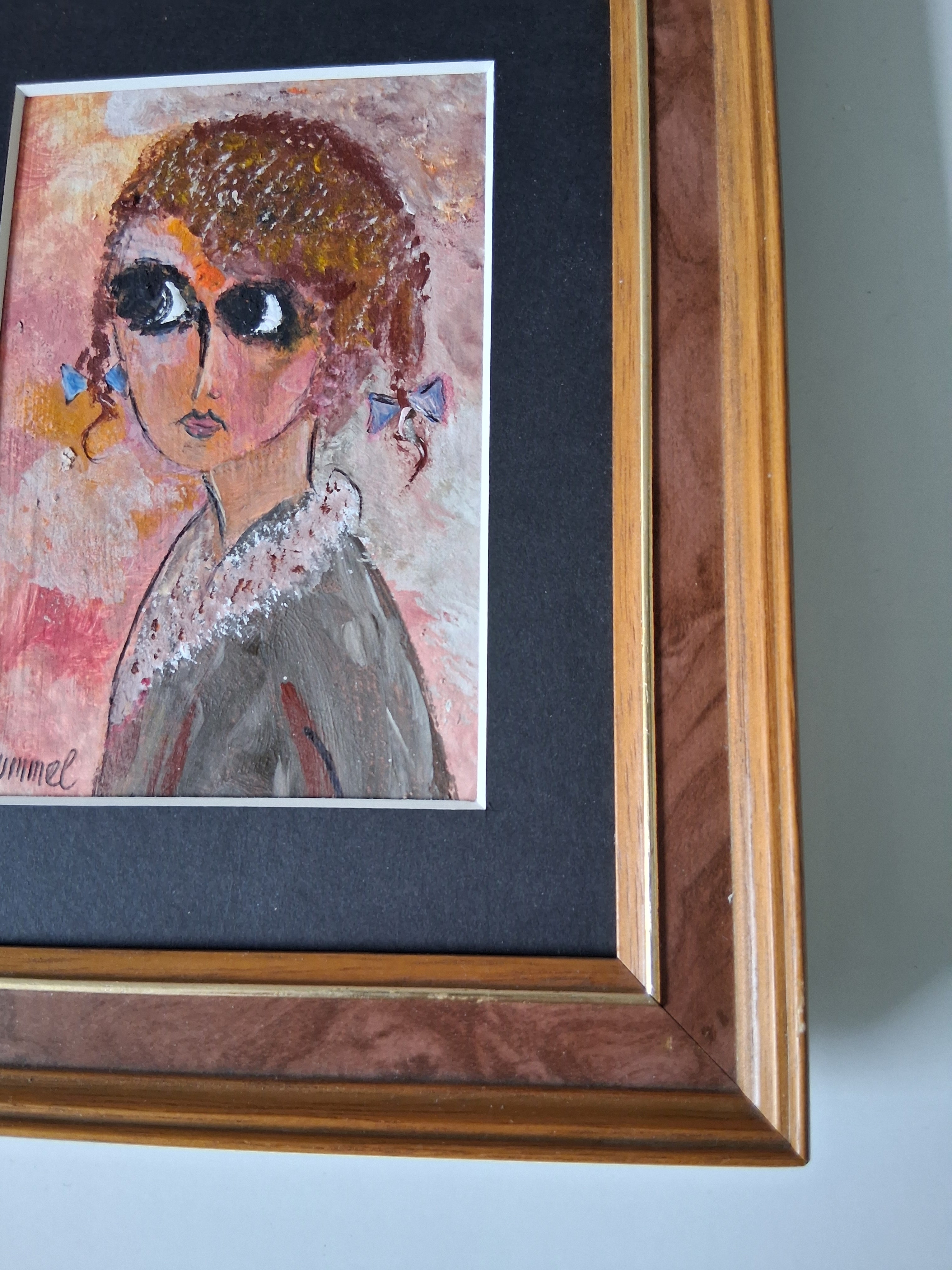 ORIGINAL Acrylgemälde auf Karton inkl. Rahmen | Portrait einer Kindfrau | Signiert: Hummel (*1946)