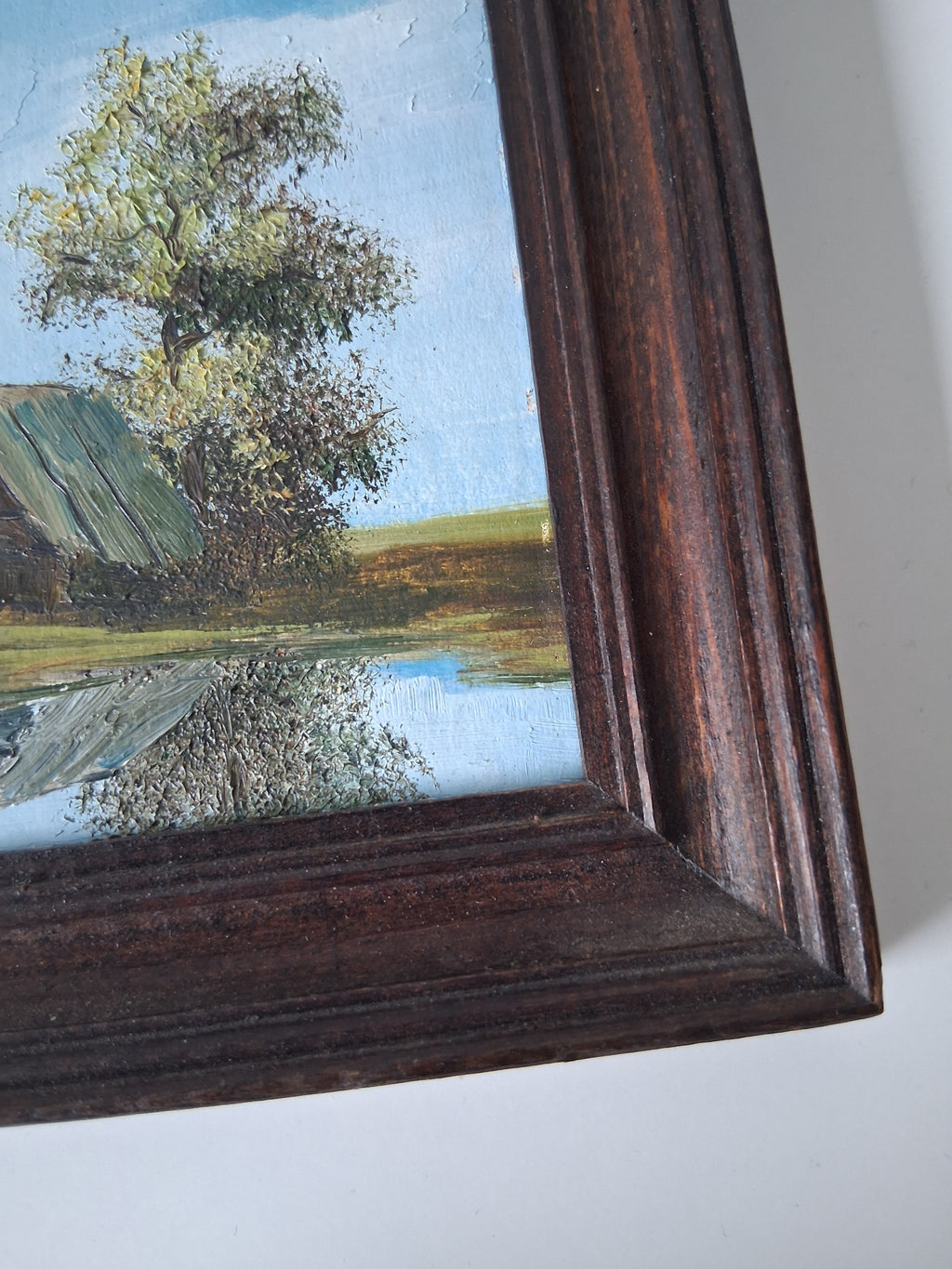 KLEINES ORIGINAL Ölgemälde auf Karton | Bauernhaus / Landschaft / Natur | 11x13 cm | Vintage