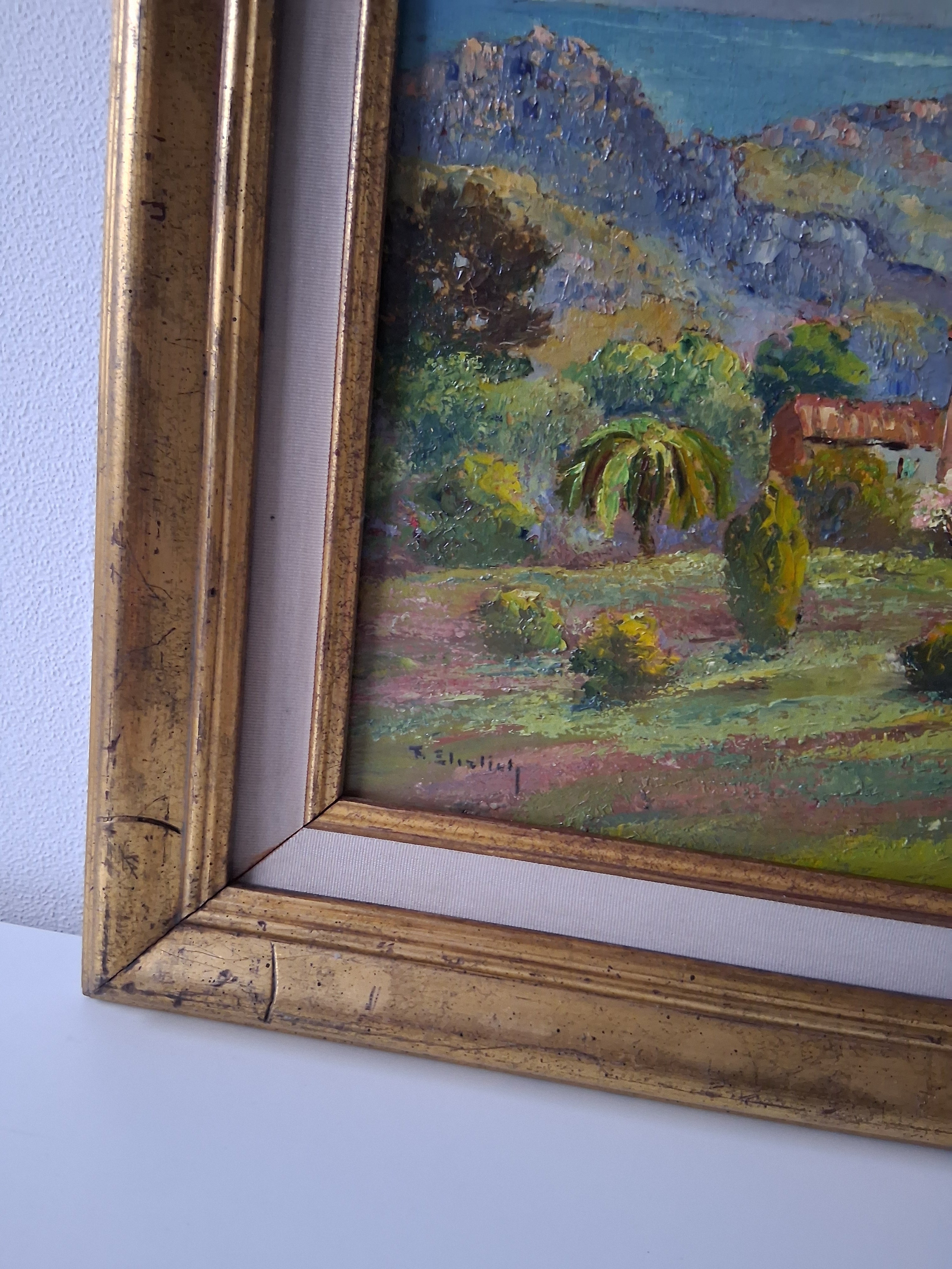 F. EHRLICH | Der Golf von Saint-Tropez / Cote d'Azur | ORIGINAL Ölgemälde auf Holzplatte inkl. Rahmen