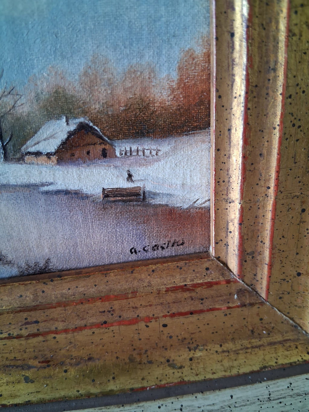 Altes Ölgemälde handgemalt mit Holzrahmen | Verschneite Winterlandschaft | ORIGINAL & Signiert