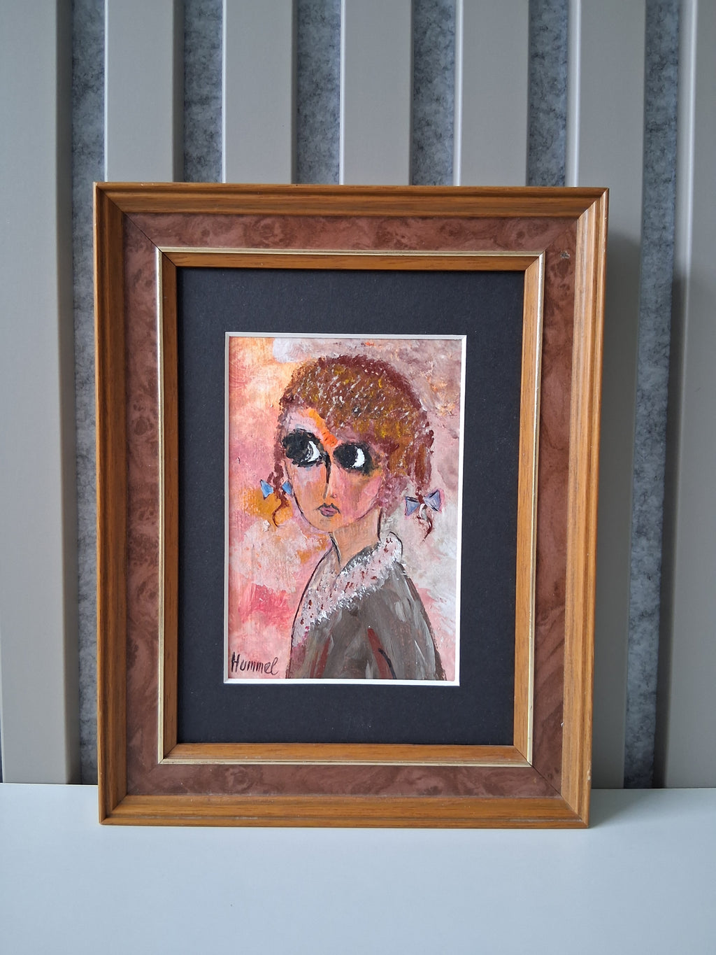 ORIGINAL Acrylgemälde auf Karton inkl. Rahmen | Portrait einer Kindfrau | Signiert: Hummel (*1946)