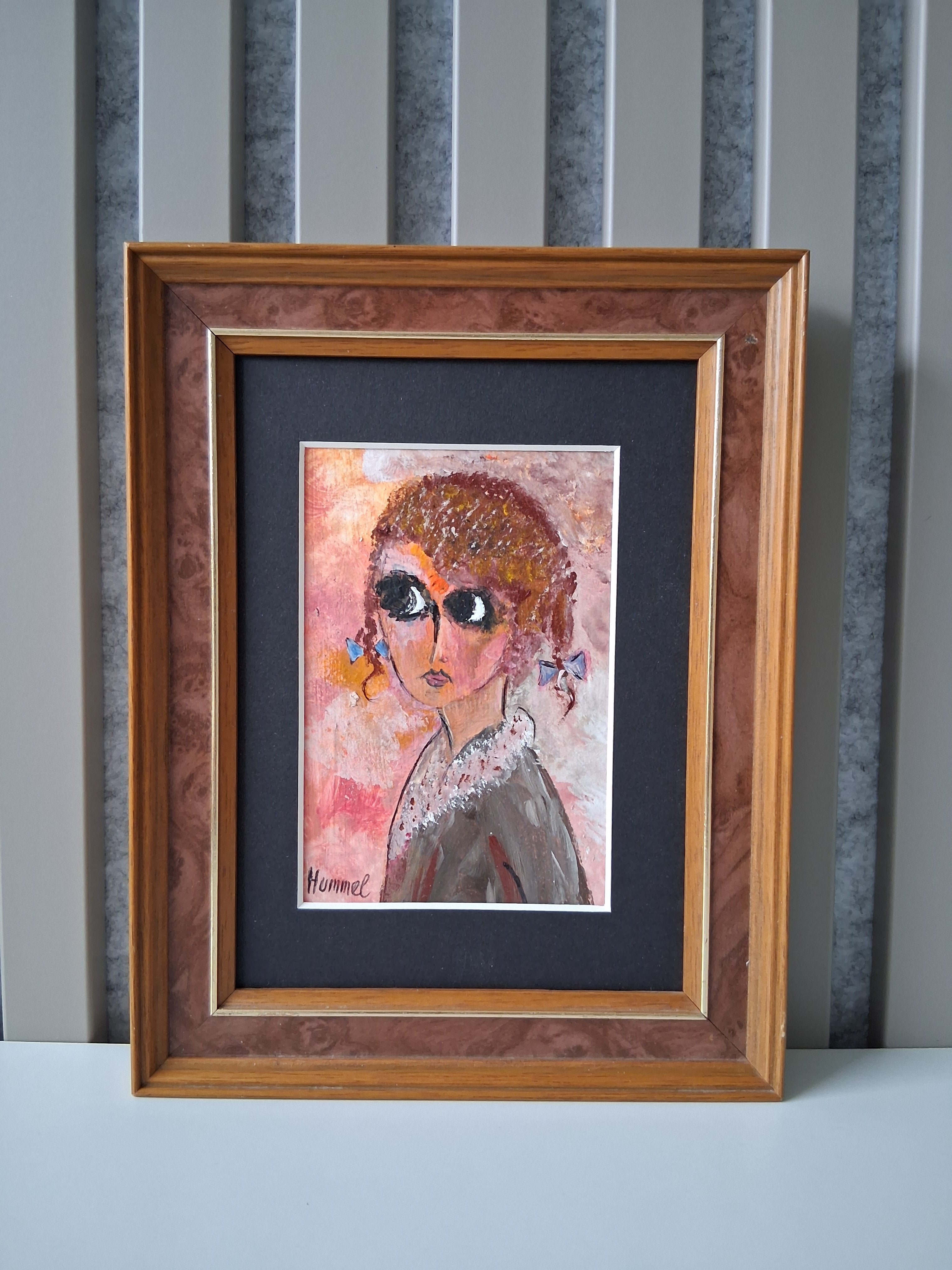 ORIGINAL Acrylgemälde auf Karton inkl. Rahmen | Portrait einer Kindfrau | Signiert: Hummel (*1946)