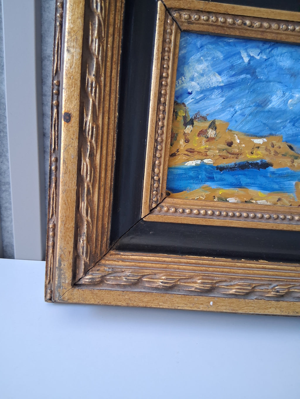 ORIGINAL Ölgemälde auf Karton inkl. Massivrahmen | Expressionistische Meereslandschaft | Signiert