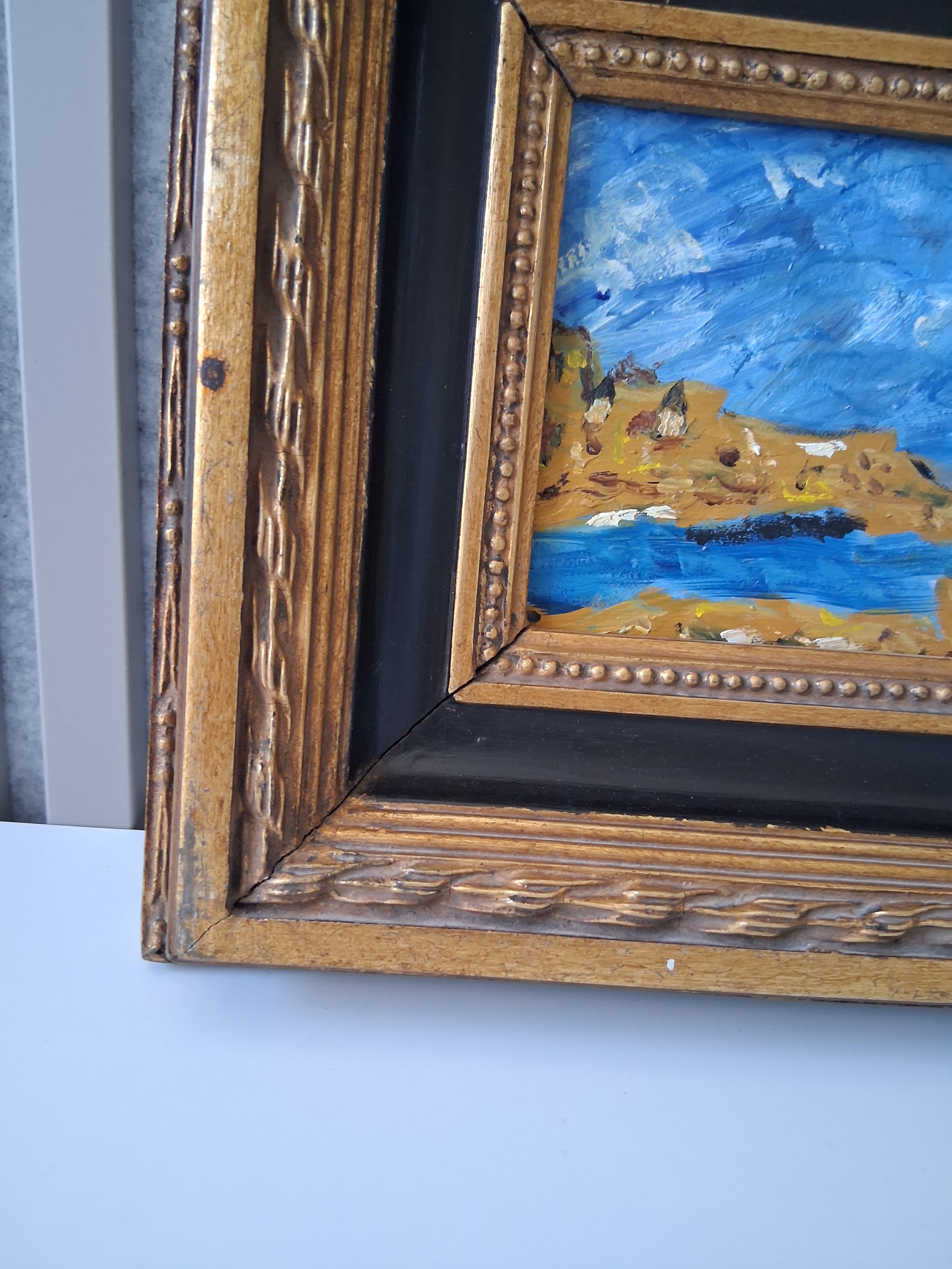 ORIGINAL Ölgemälde auf Karton inkl. Massivrahmen | Expressionistische Meereslandschaft | Signiert