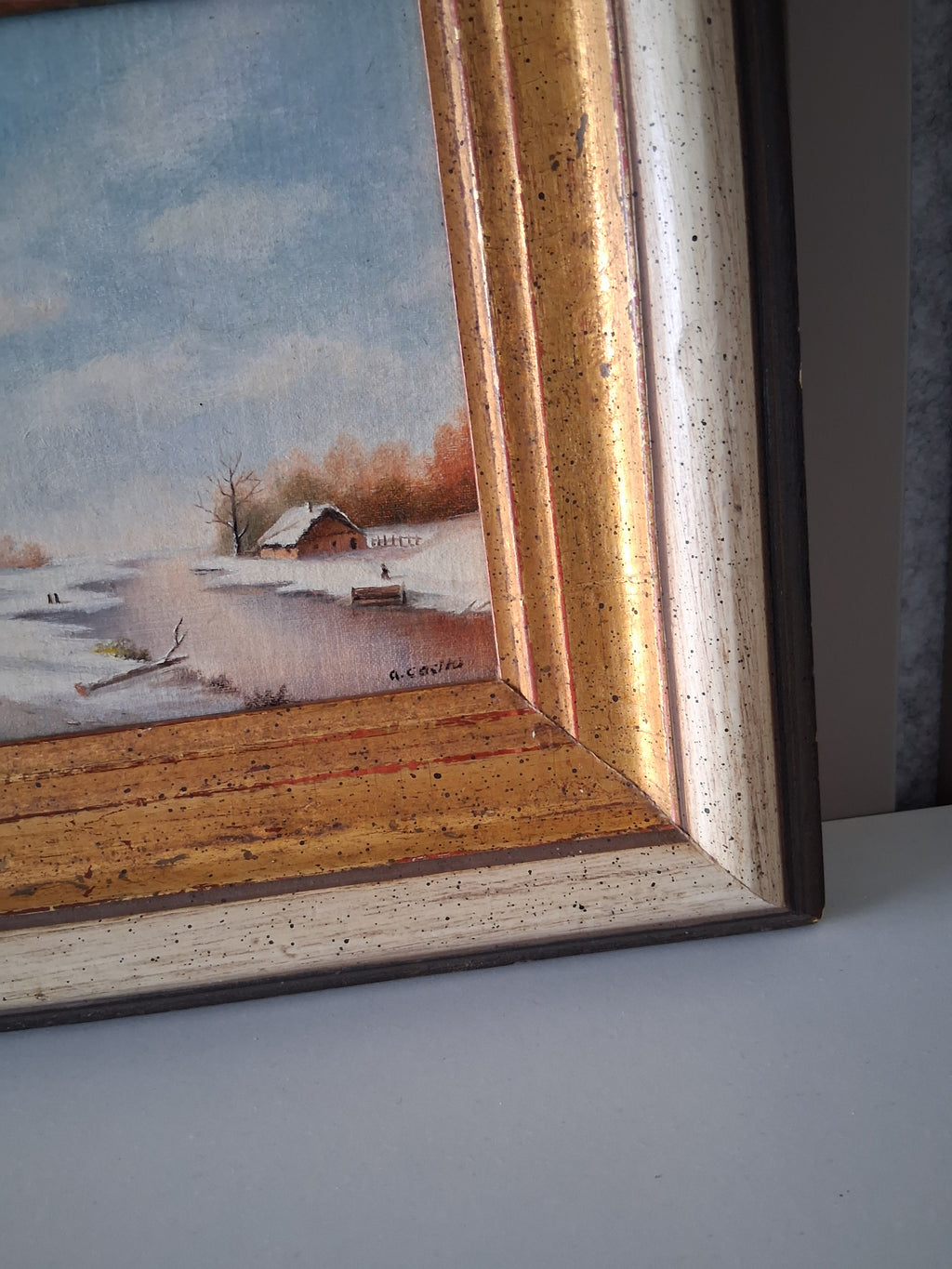 Altes Ölgemälde handgemalt mit Holzrahmen | Verschneite Winterlandschaft | ORIGINAL & Signiert