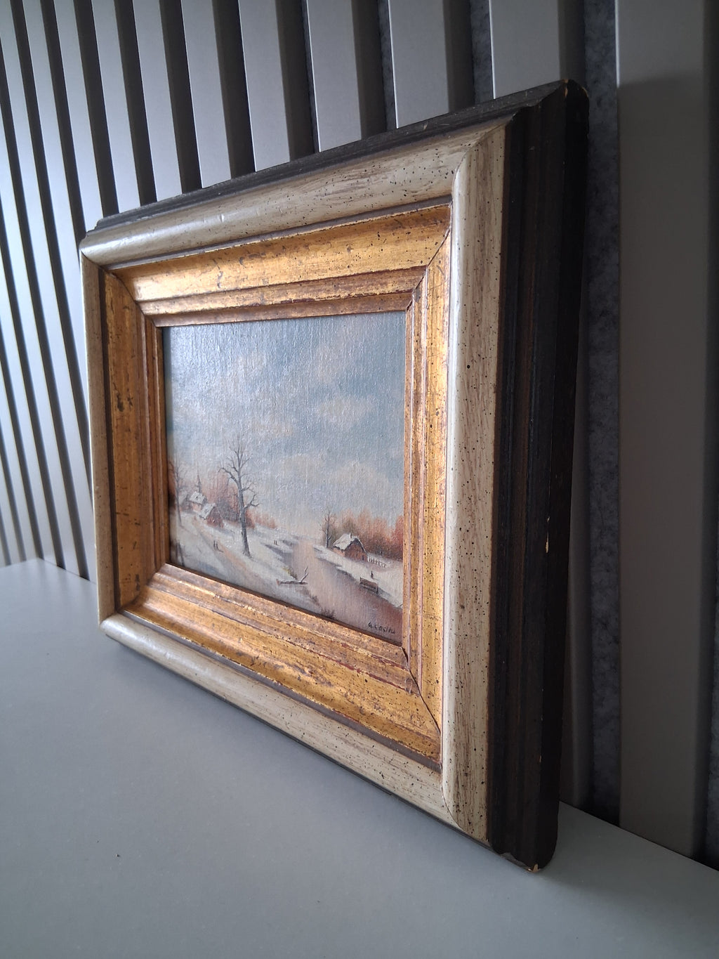 Altes Ölgemälde handgemalt mit Holzrahmen | Verschneite Winterlandschaft | ORIGINAL & Signiert