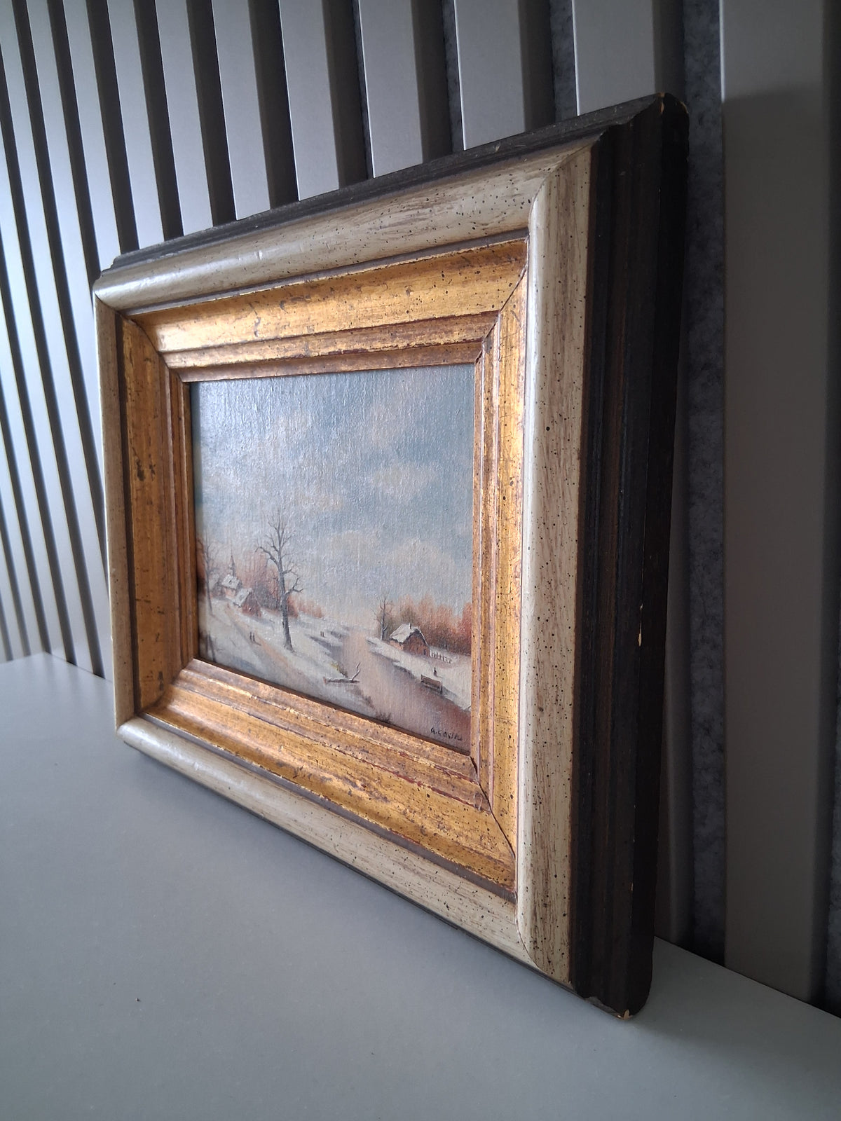 Altes Ölgemälde handgemalt mit Holzrahmen | Verschneite Winterlandschaft | ORIGINAL & Signiert